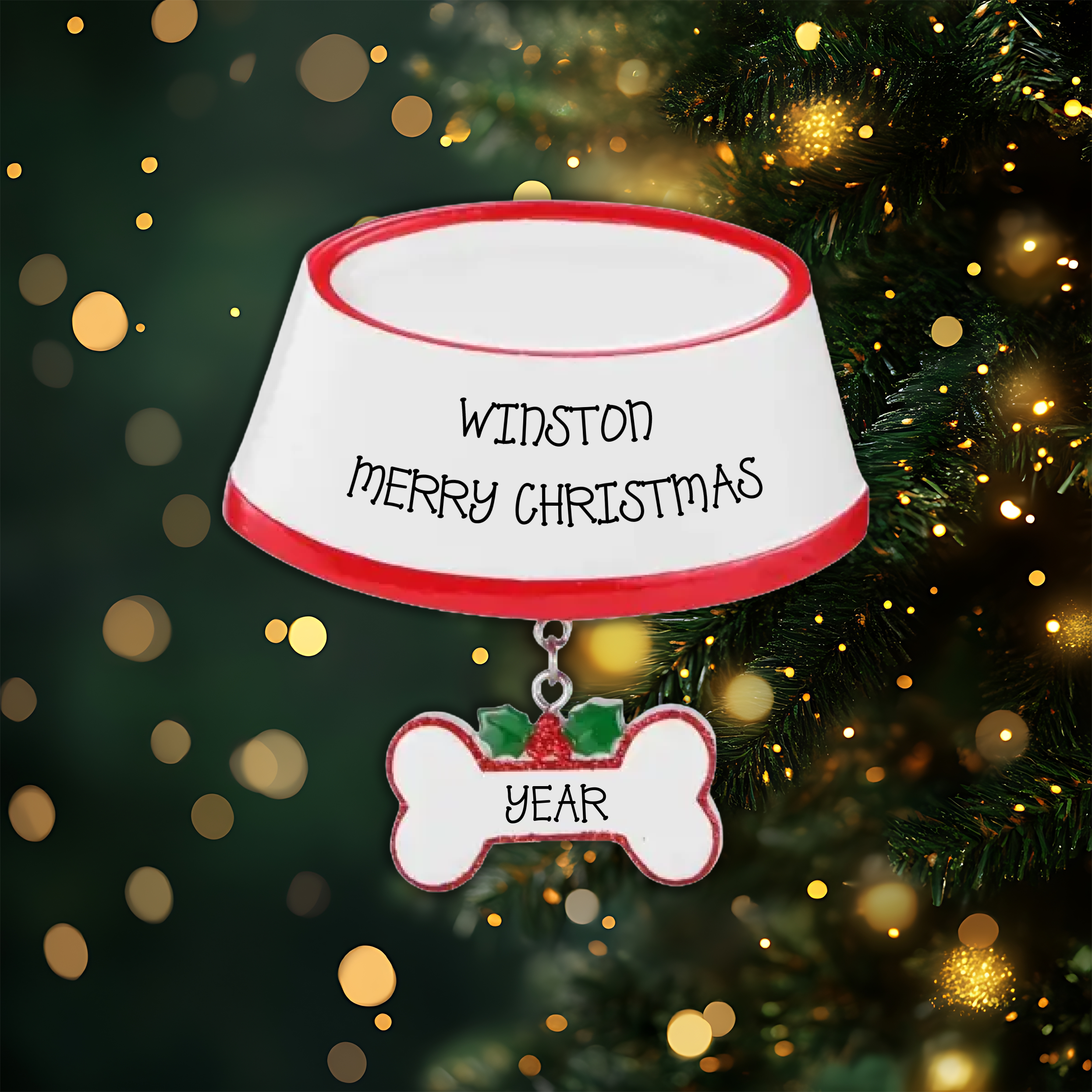 Dog Bowl Holiday Bone Personalized Christmas Ornament
