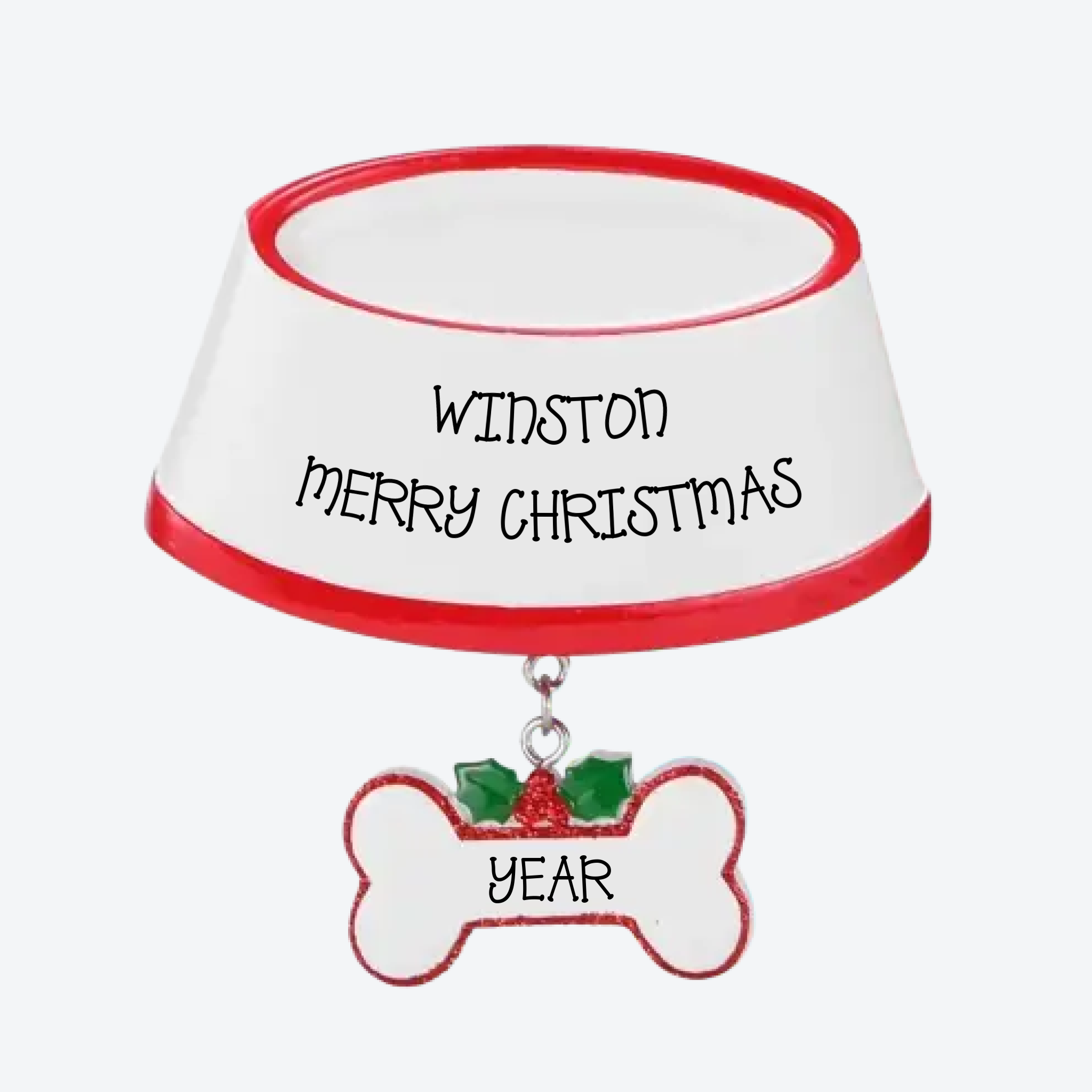 Dog Bowl Holiday Bone Personalized Christmas Ornament