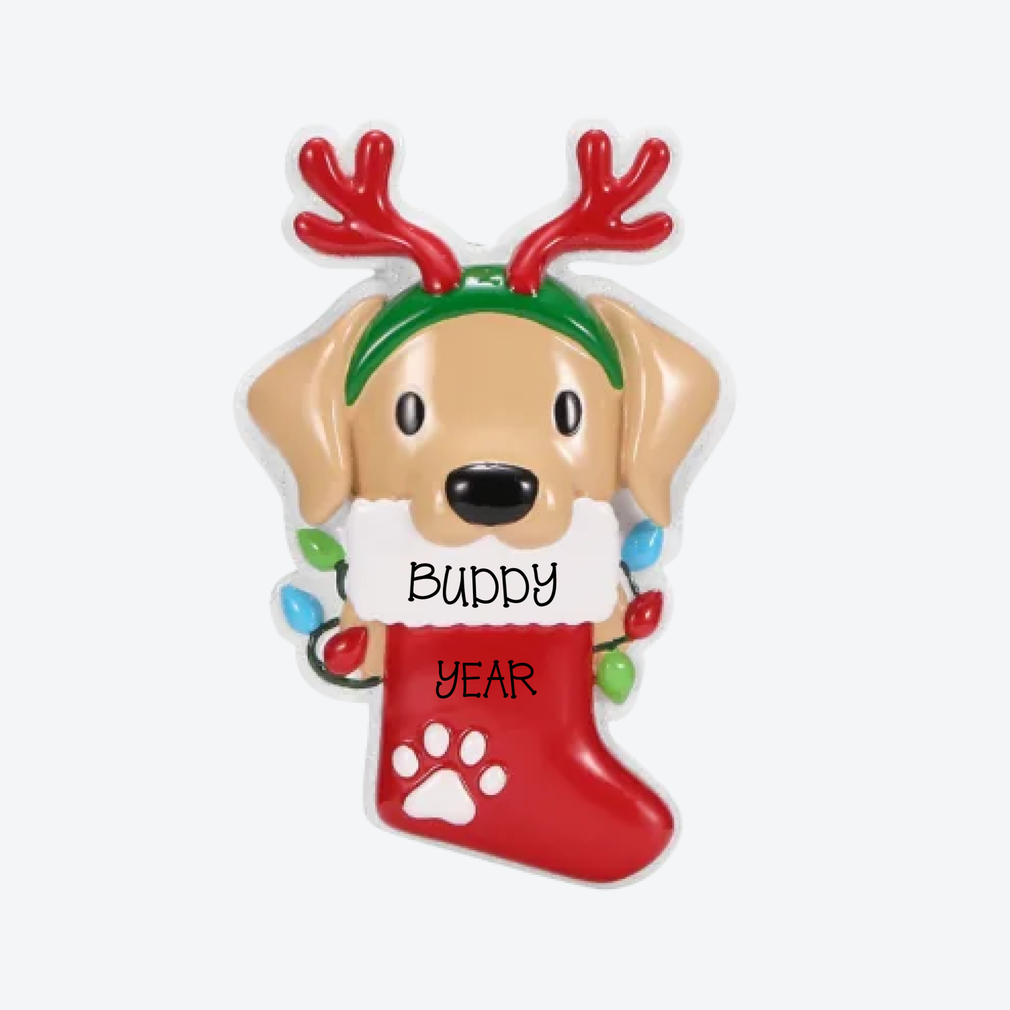 Dog with Reindeer Antlers Personalized Christmas Ornament