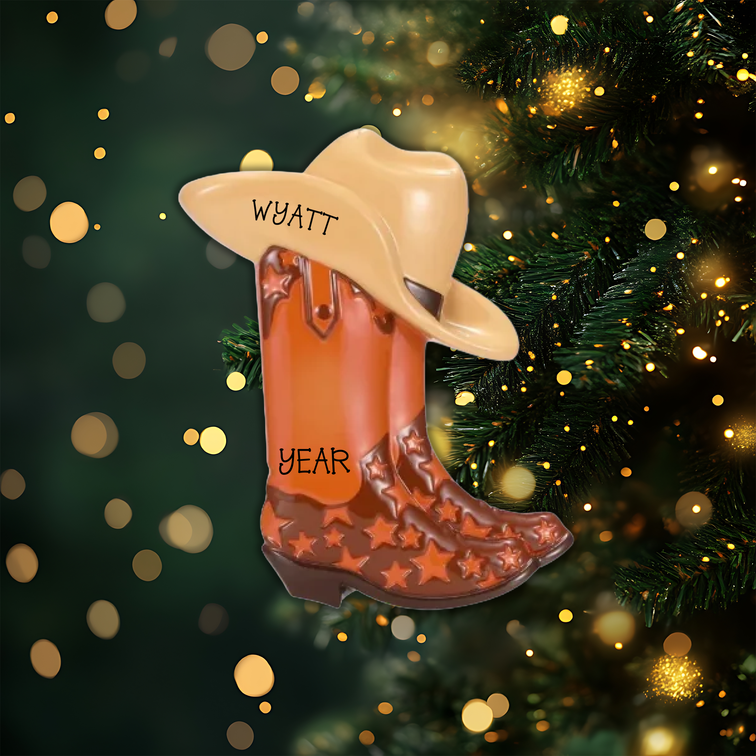 Cowboy Boot Blue Personalized Christmas Ornament