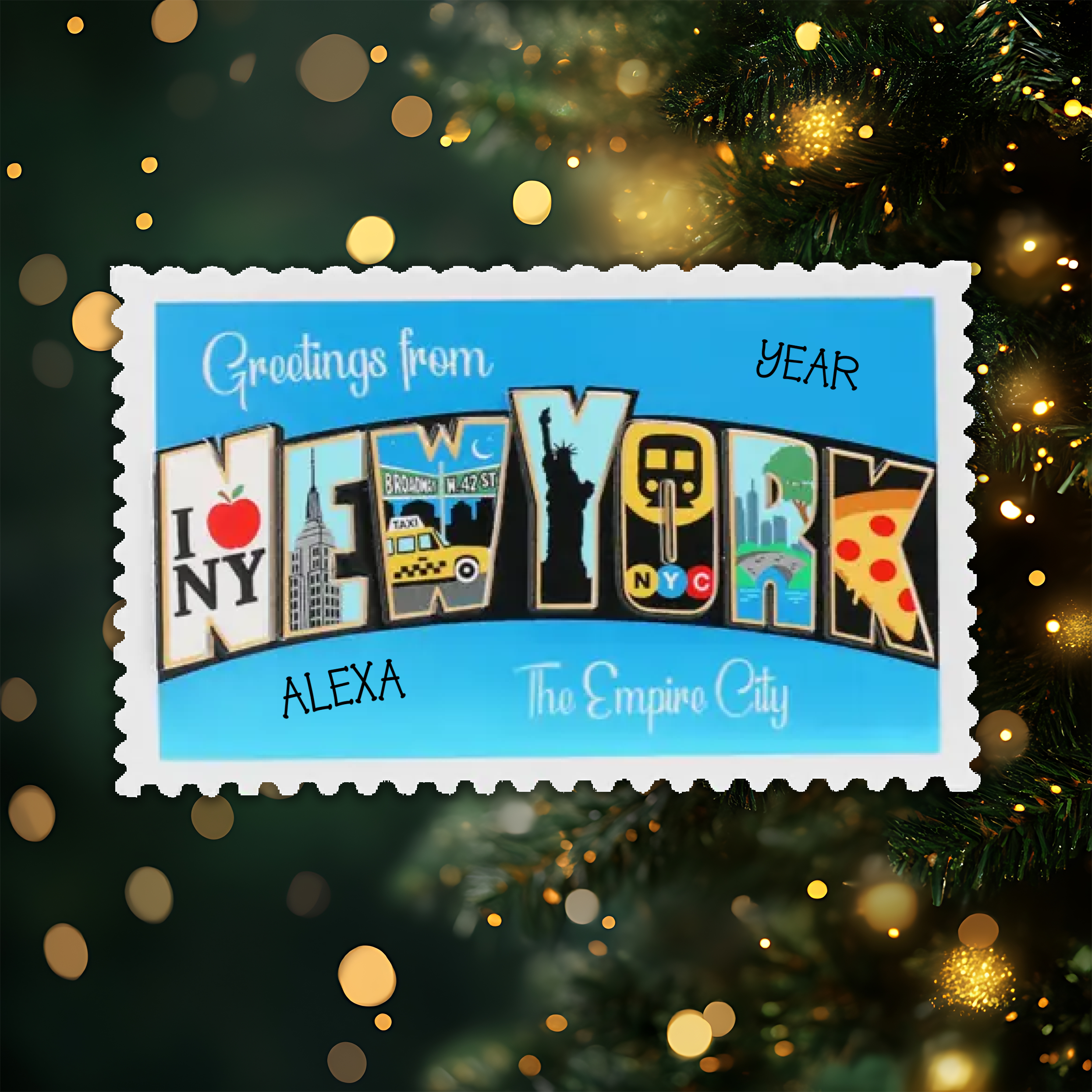 NYC Postcard Personalized Christmas Ornament