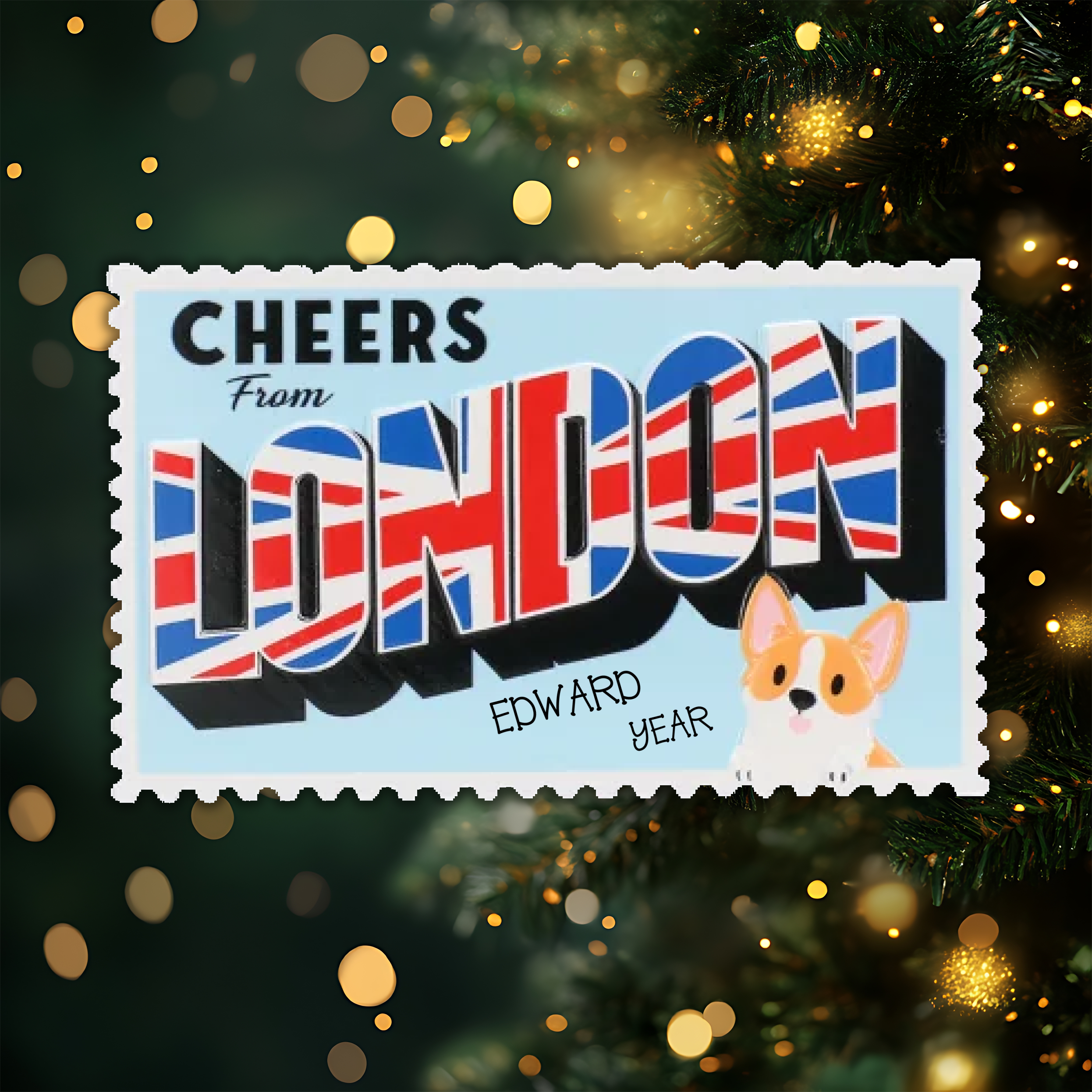 London Postcard Personalized Christmas Ornament