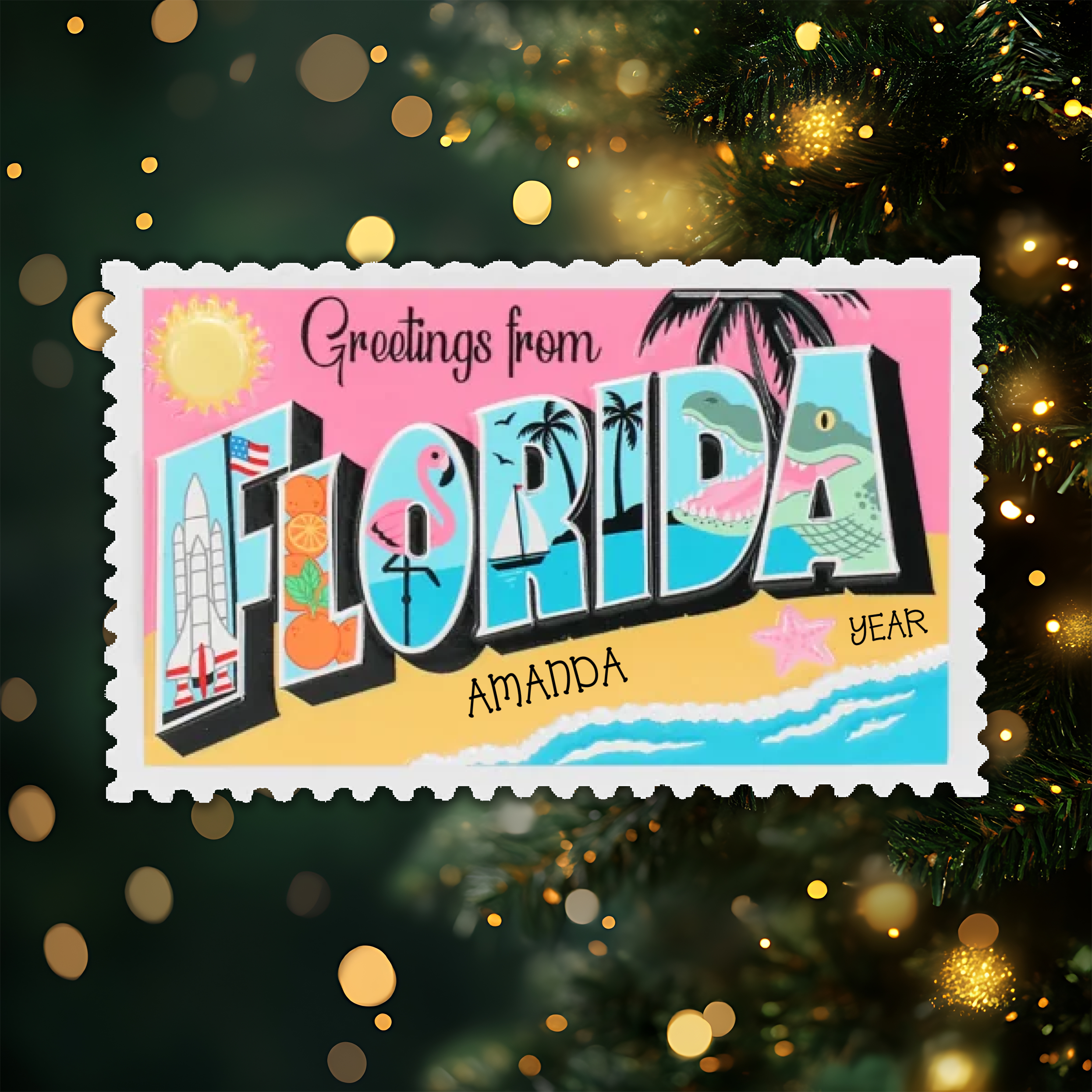 Florida Postcard Personalized Christmas Ornament