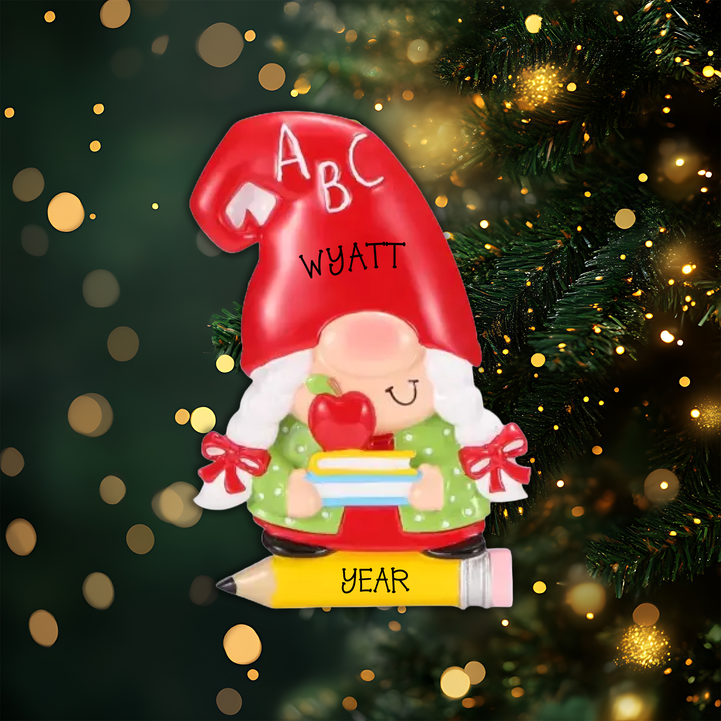 Gnome Teacher Personalized Christmas Ornament