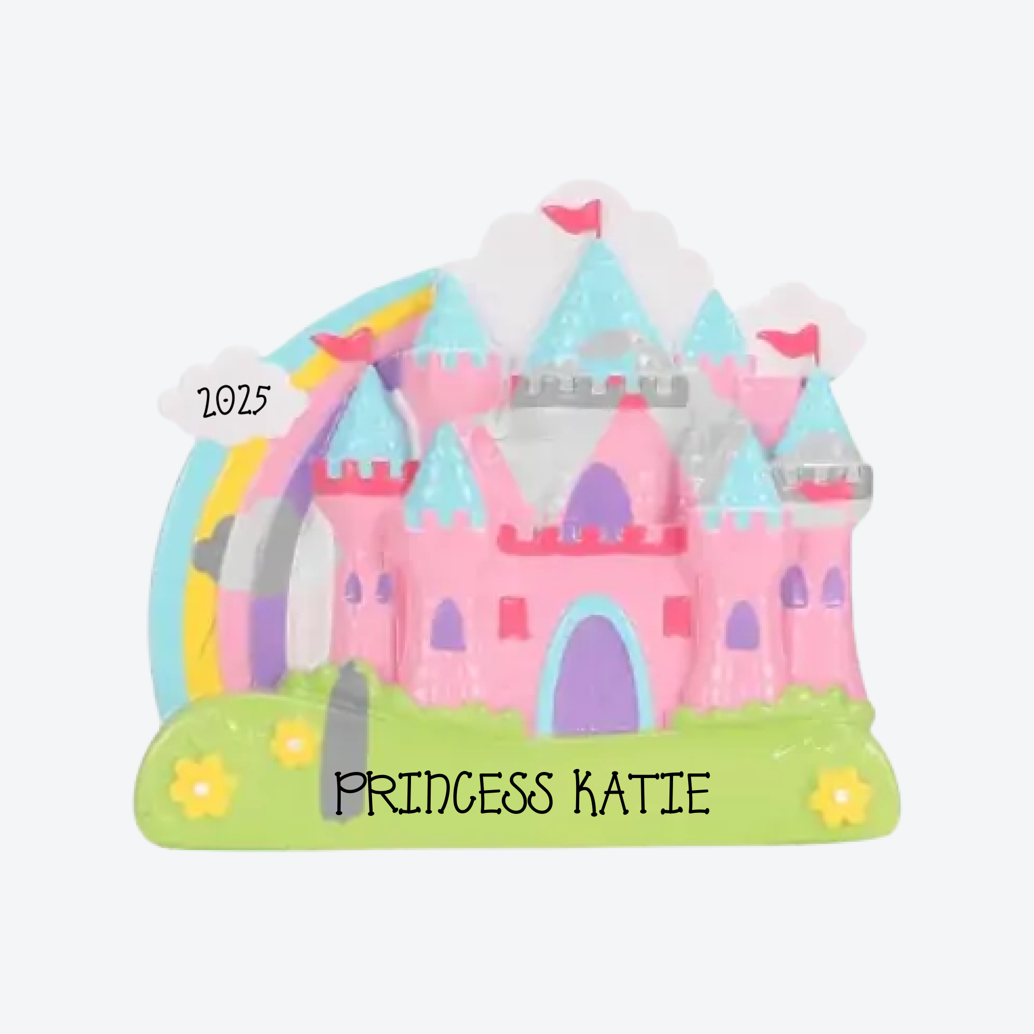 Rainbow Castle Personalized Christmas Ornament