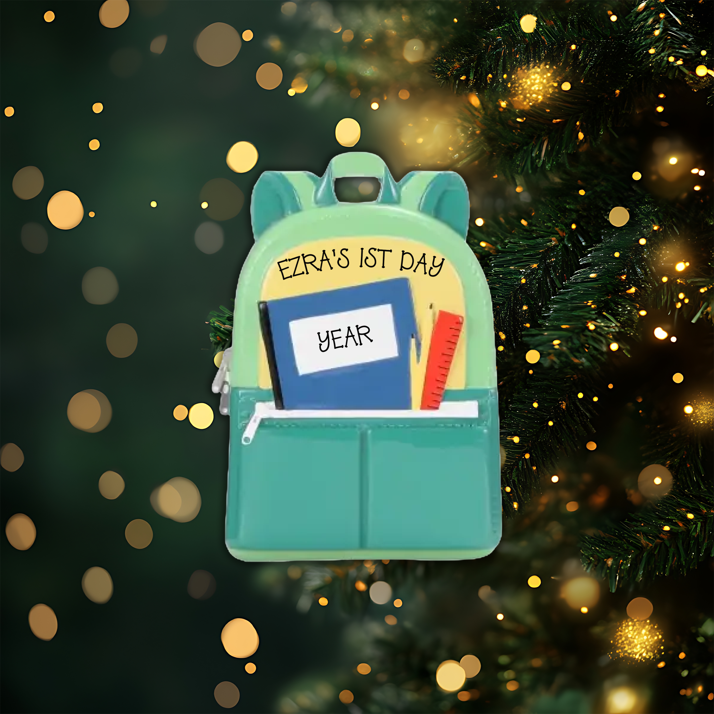 Green Backpack Personalized Christmas Ornament