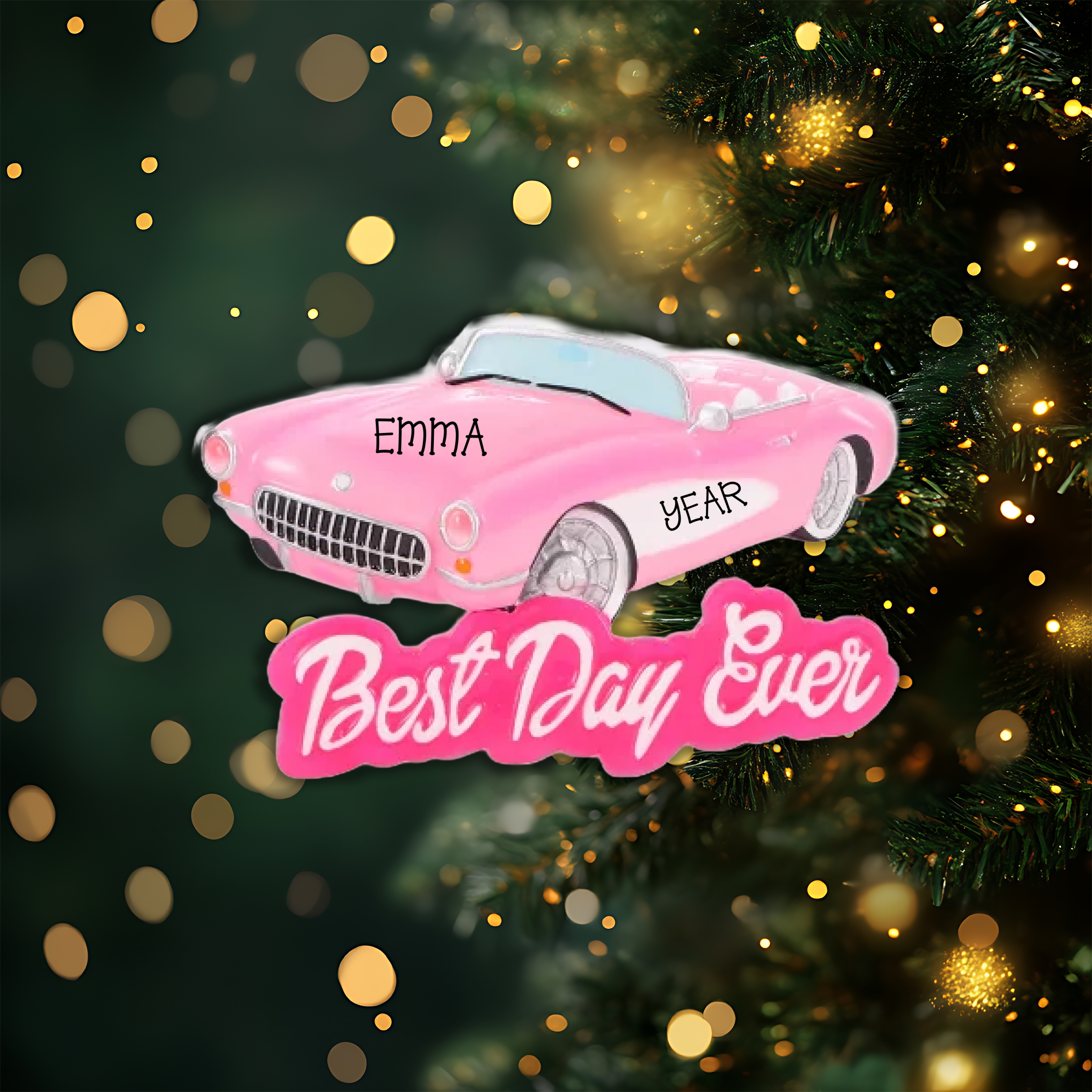 Pink Convertible Personalized Christmas Ornament