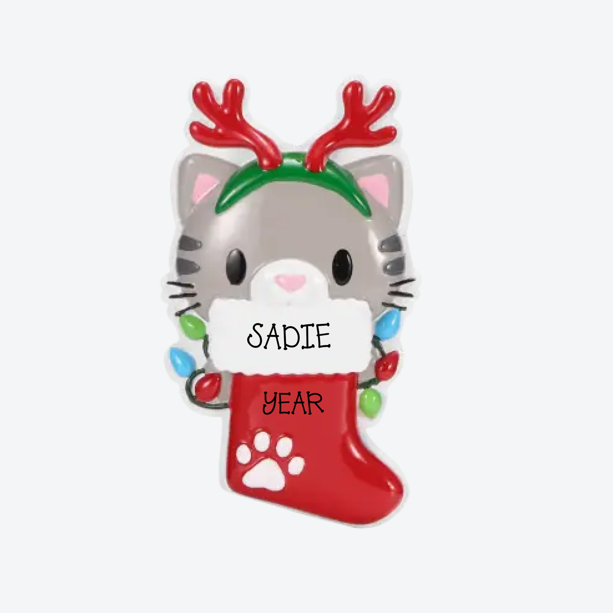 Cat with Reindeer Antlers Personalized Christmas Ornament