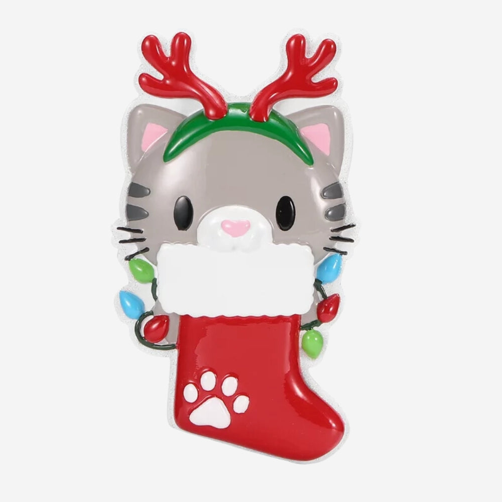 Cat with Reindeer Antlers Personalized Christmas Ornament