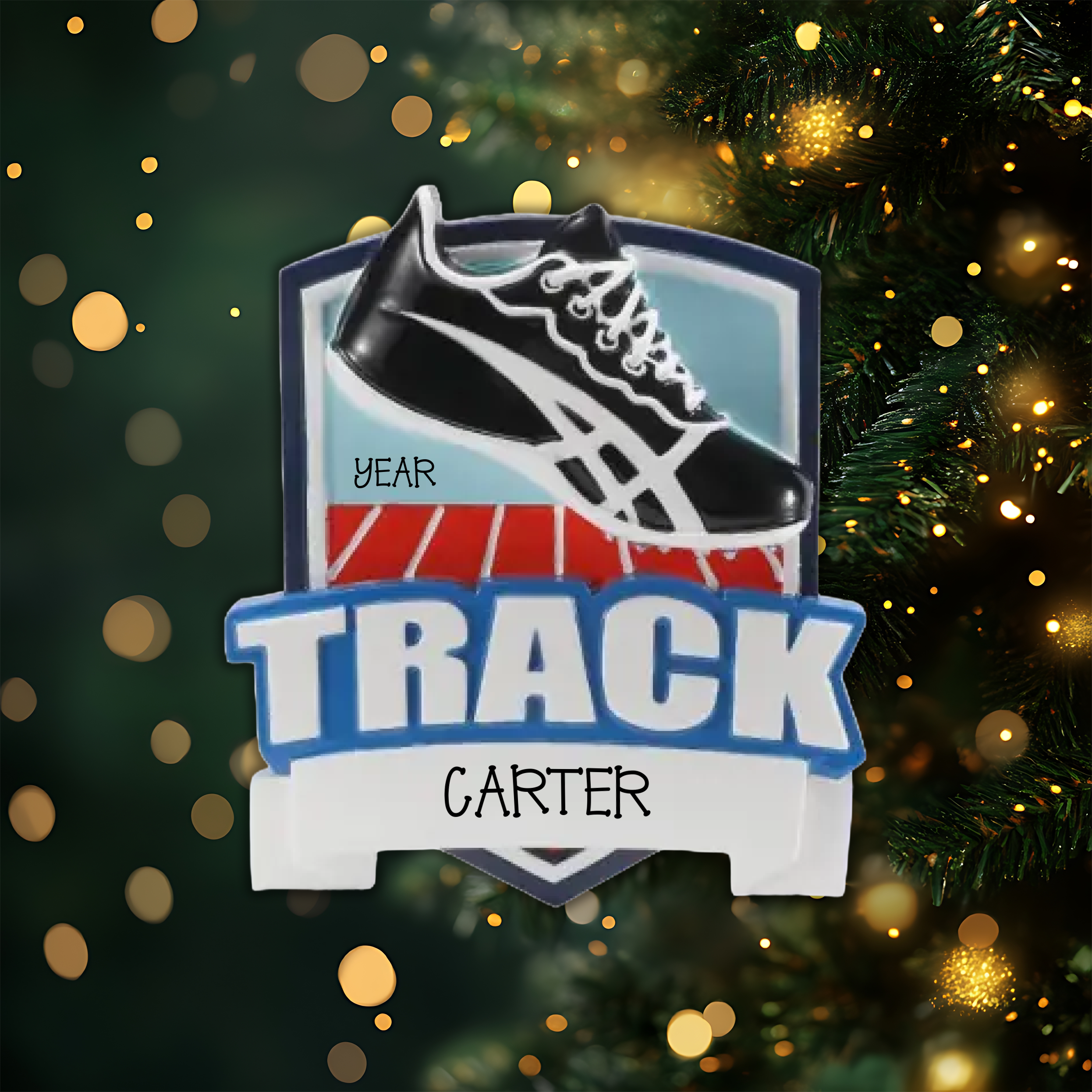Track Shield Personalized Christmas Ornament
