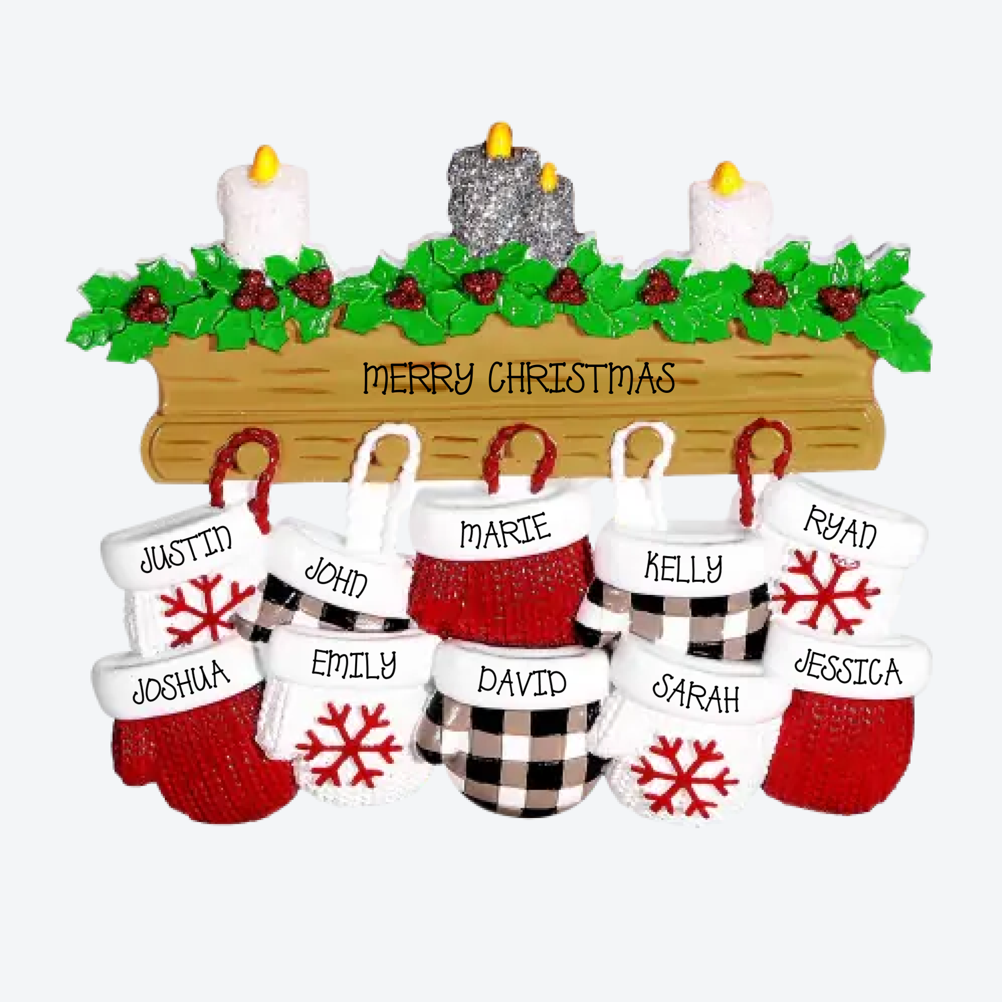 Mitten Family of 10 Personalized Christmas Ornament