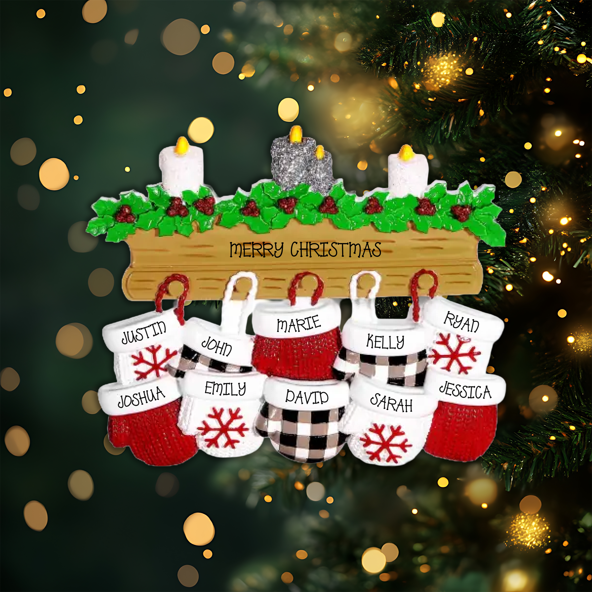 Mitten Family of 10 Personalized Christmas Ornament