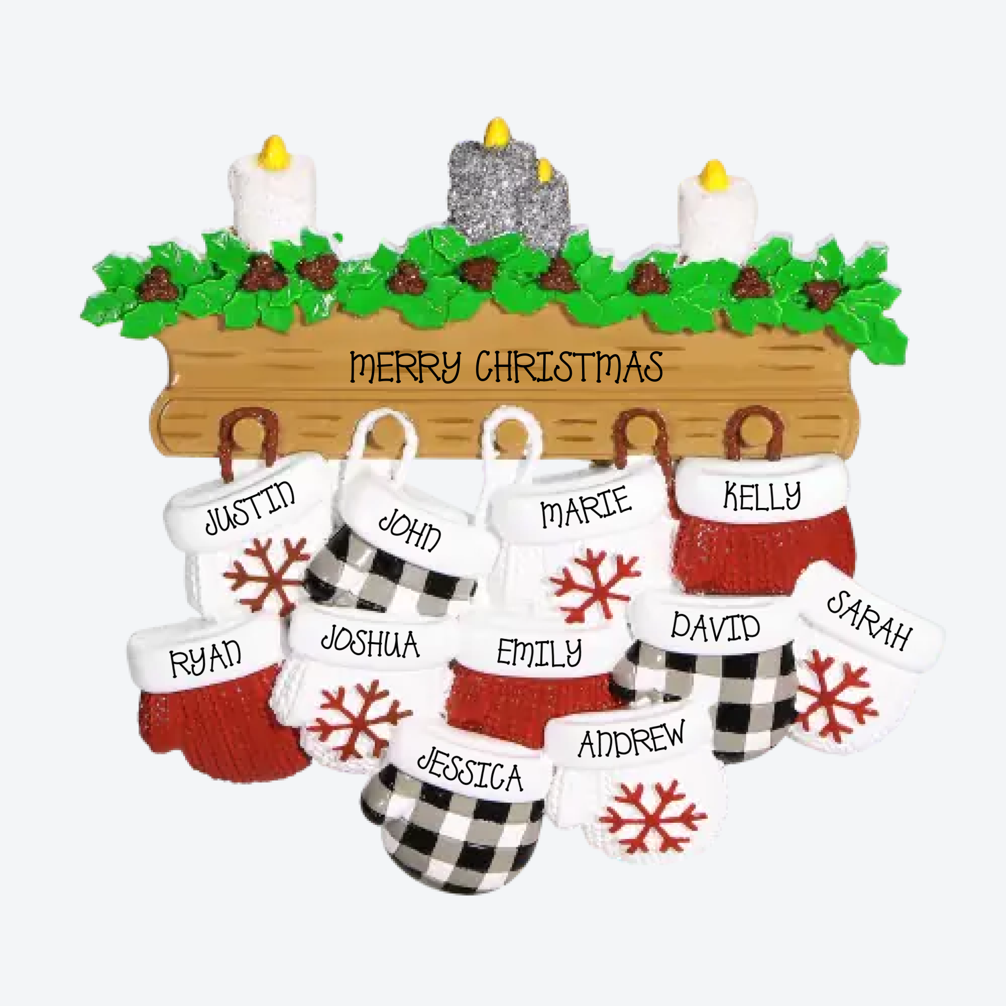 Mitten Family of 11 Personalized Christmas Ornament
