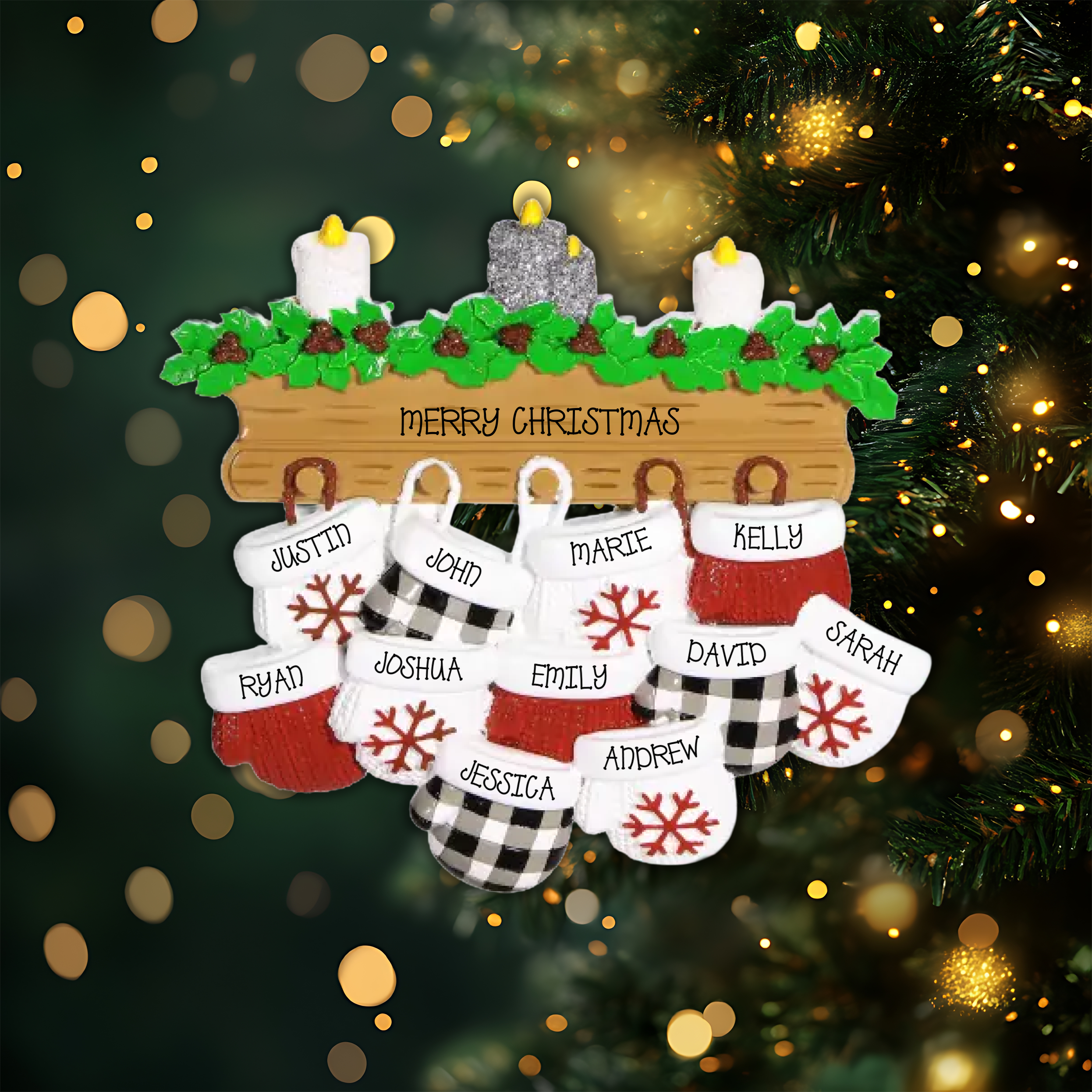 Mitten Family of 11 Personalized Christmas Ornament