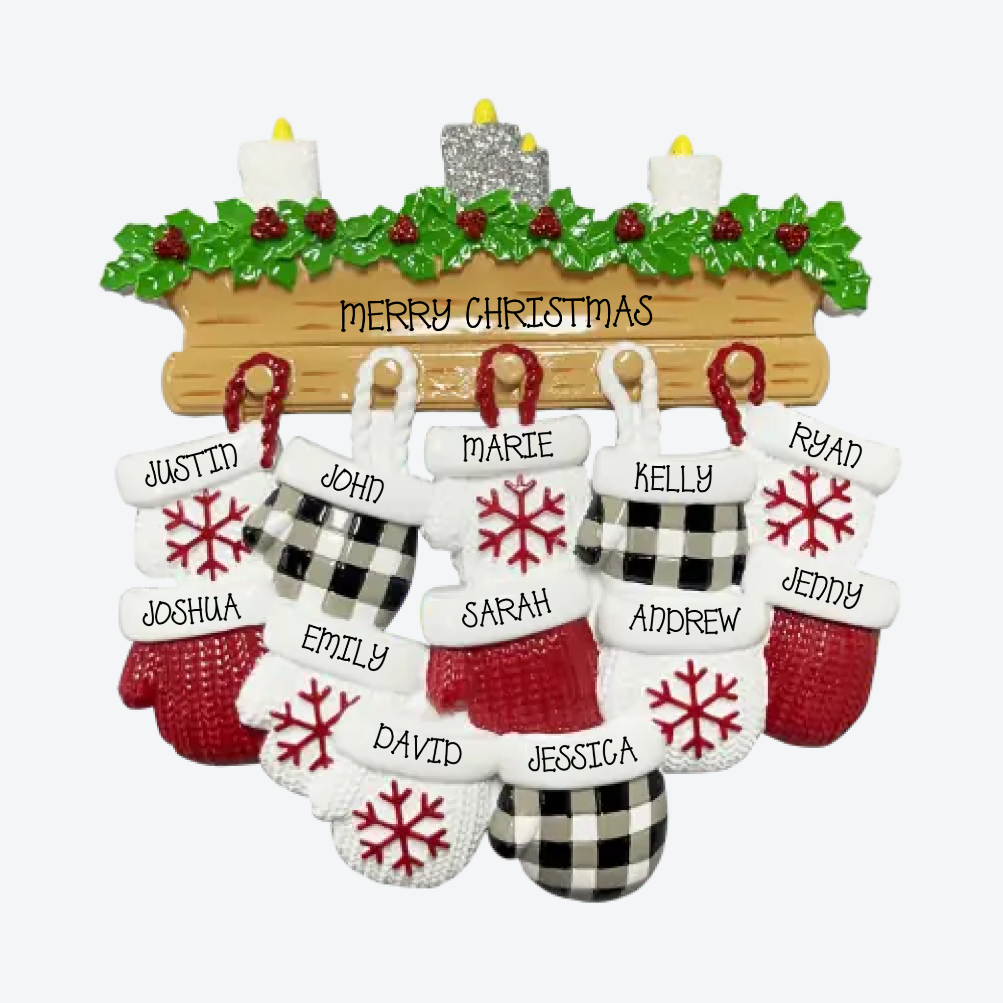 Mitten Family of 12 Personalized Christmas Ornament