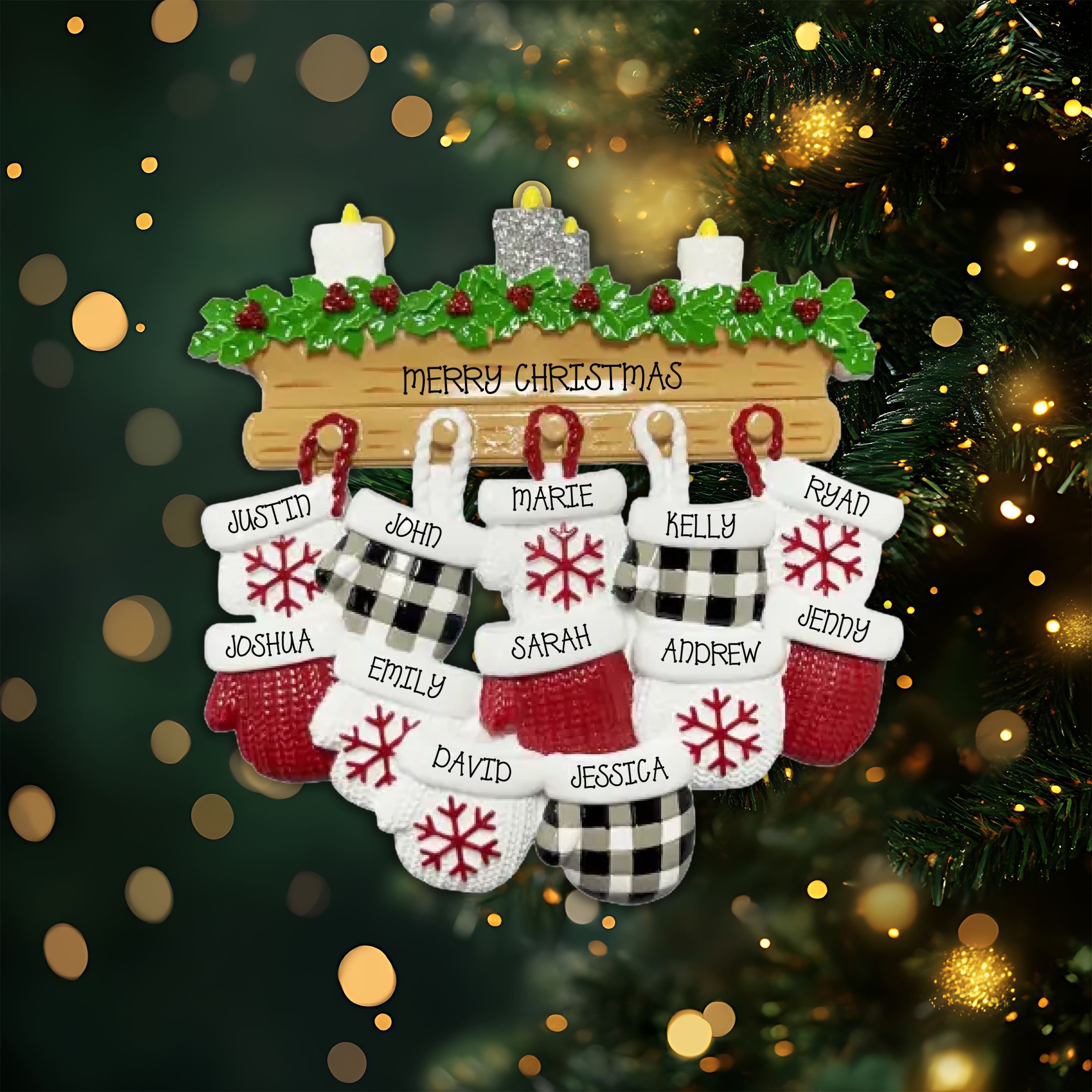 Mitten Family of 12 Personalized Christmas Ornament