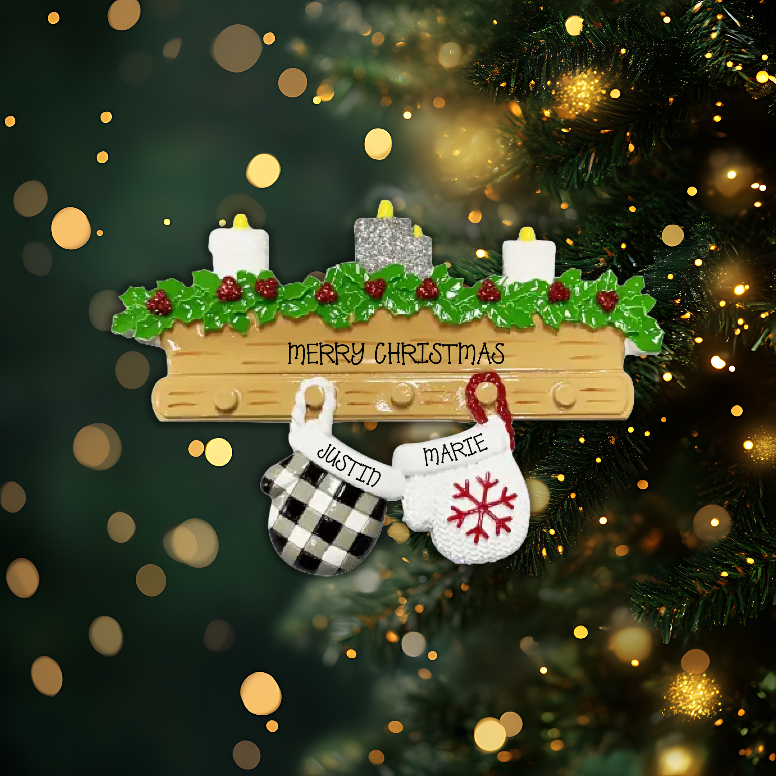Mitten Couple Personalized Christmas Ornament