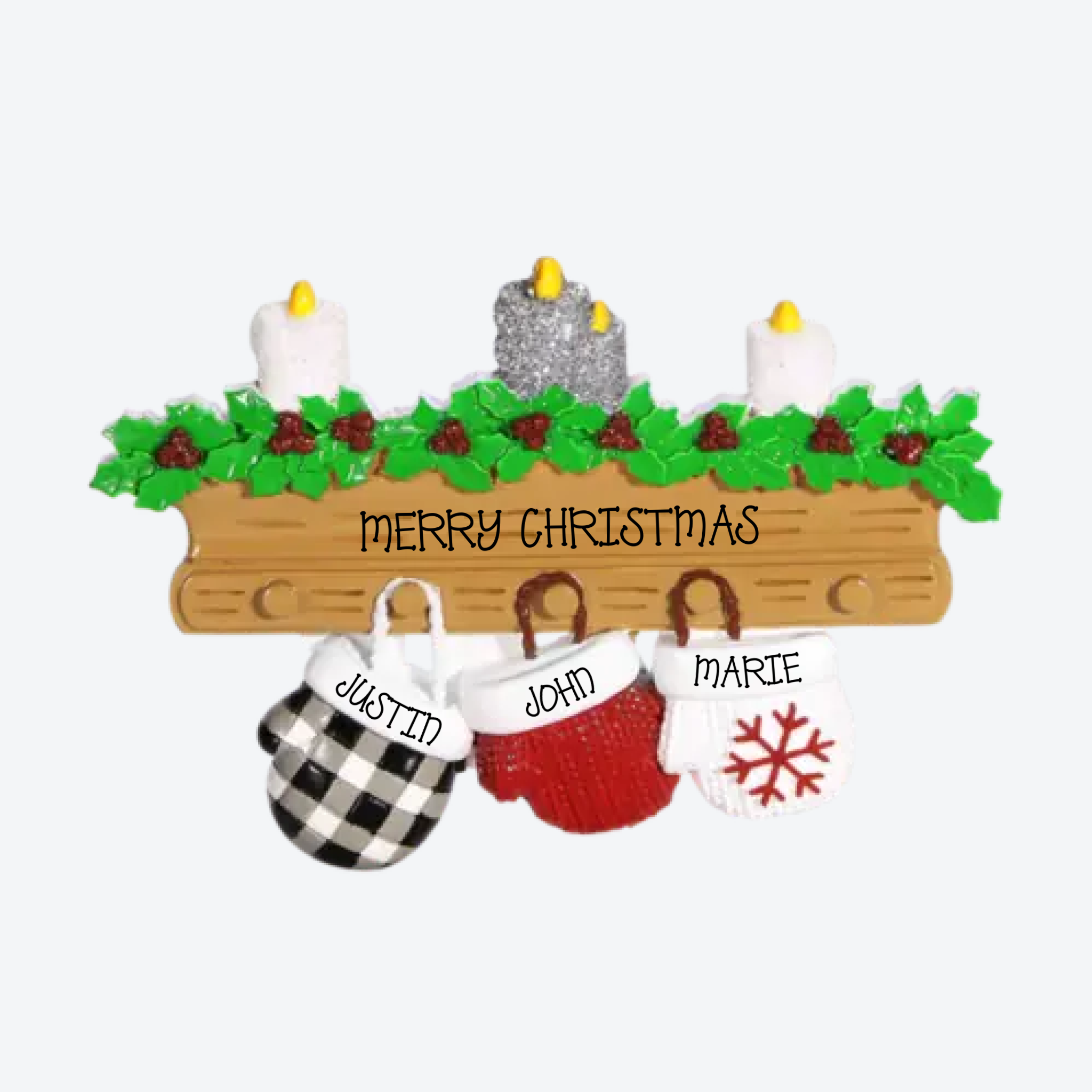 Mitten Family of 3 Personalized Christmas Ornament
