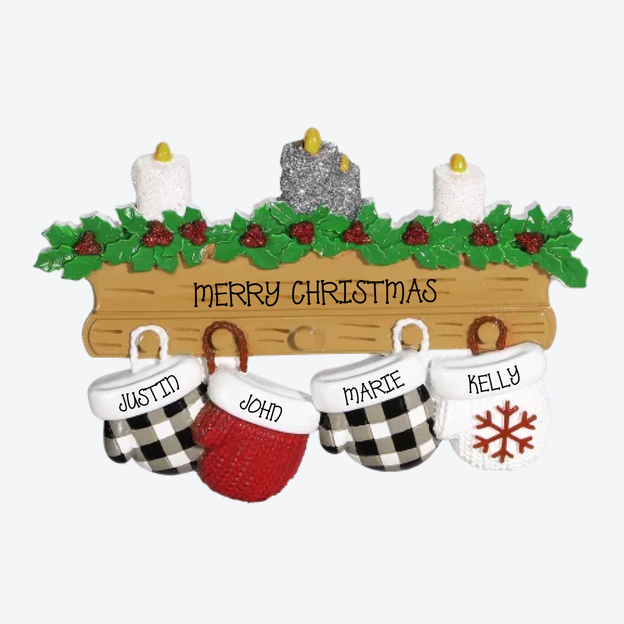 Mitten Family of 4 Personalized Christmas Ornament