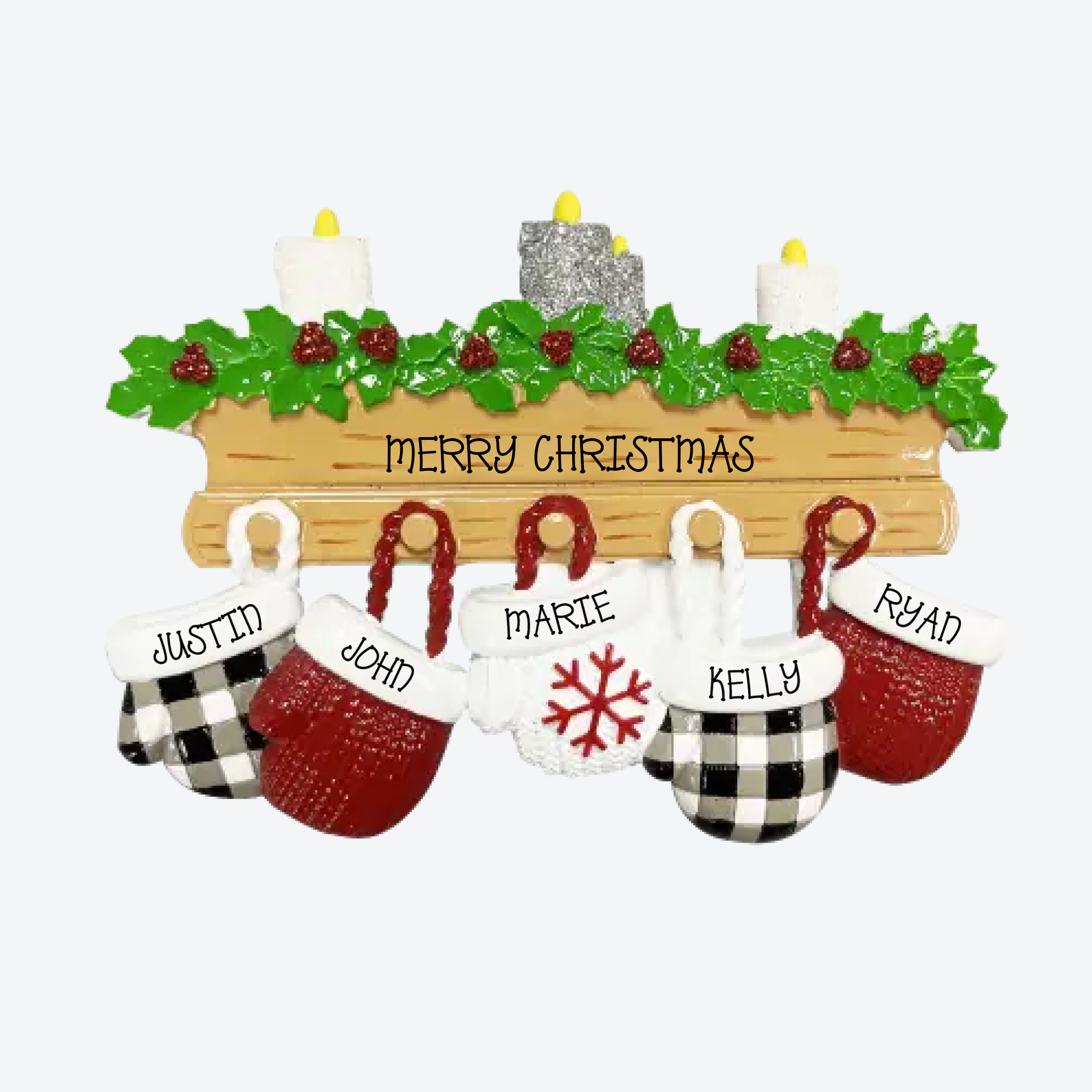 Mitten Family of 5 Personalized Christmas Ornament