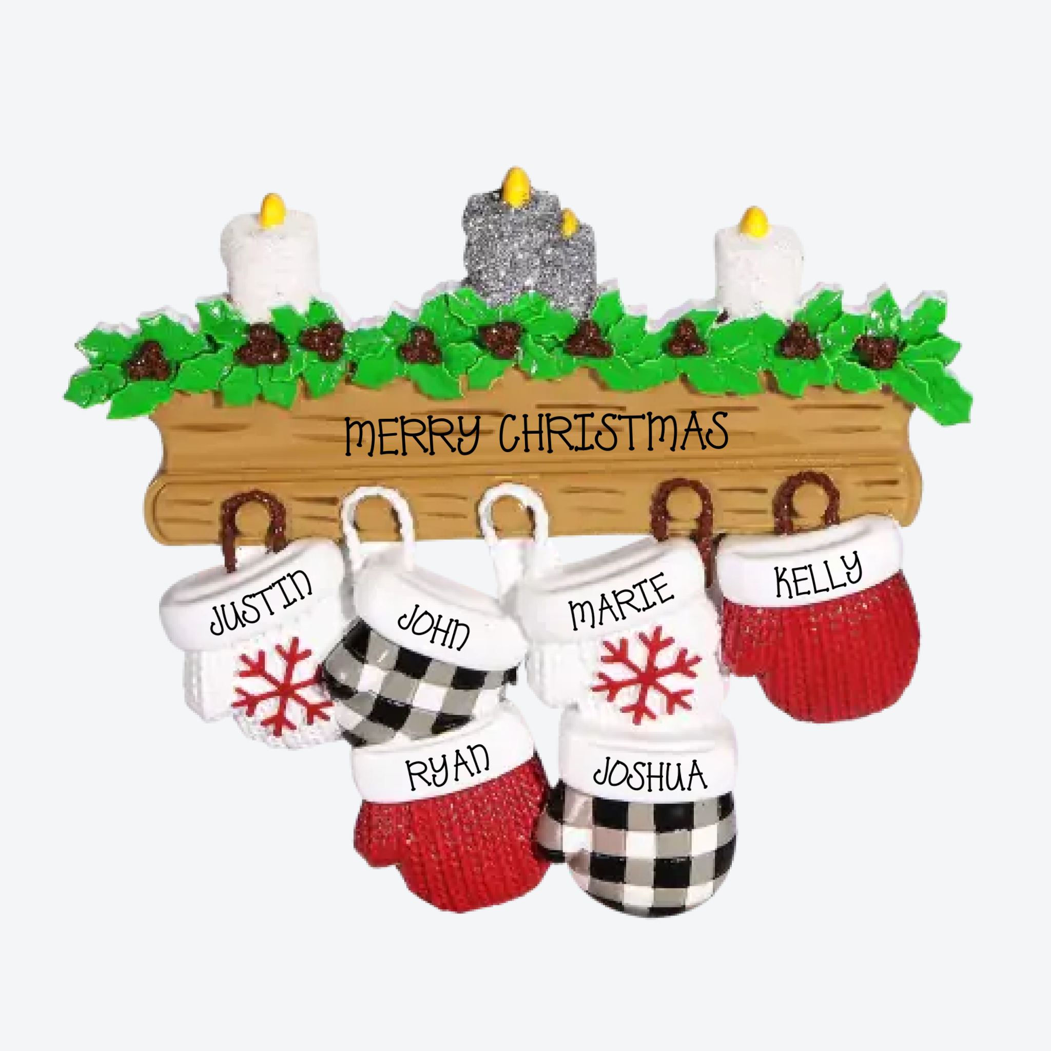 Mitten Family of 6 Personalized Christmas Ornament