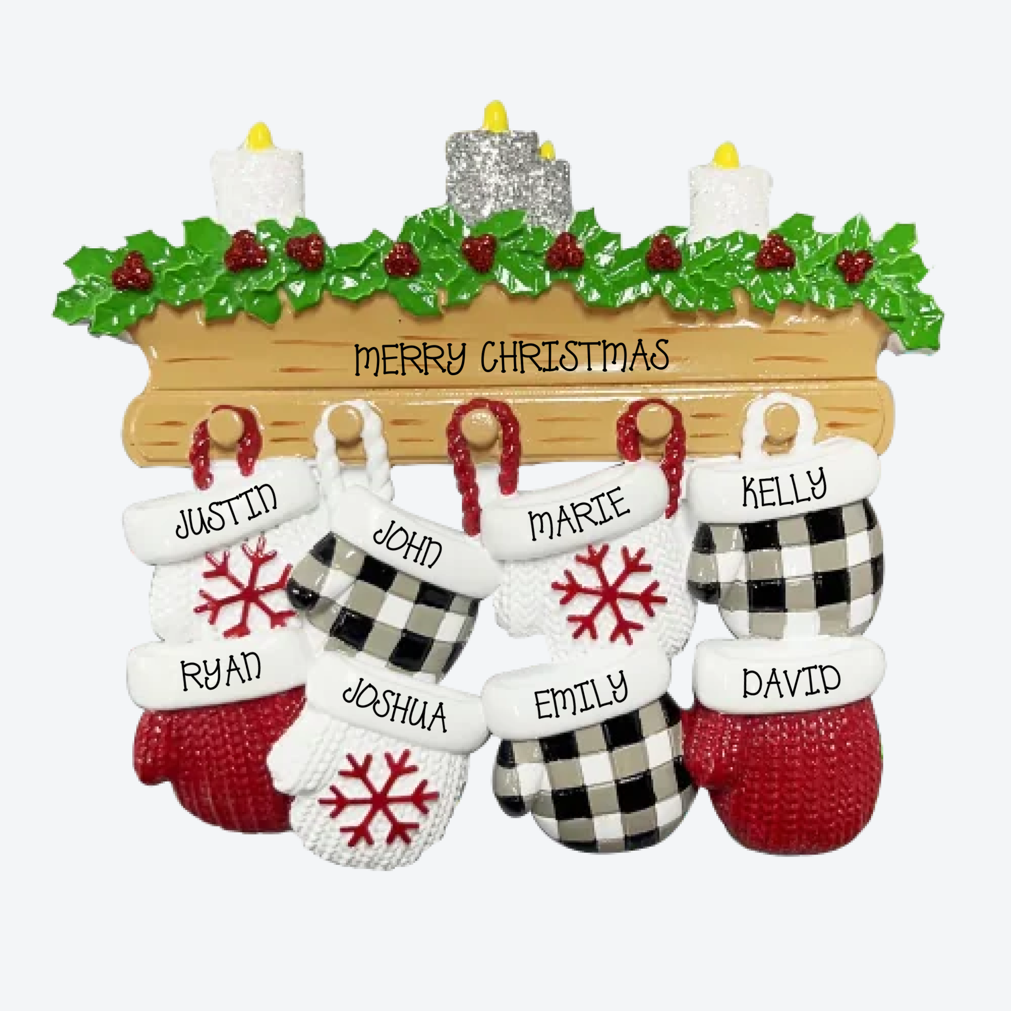 Mitten Family of 8 Personalized Christmas Ornament