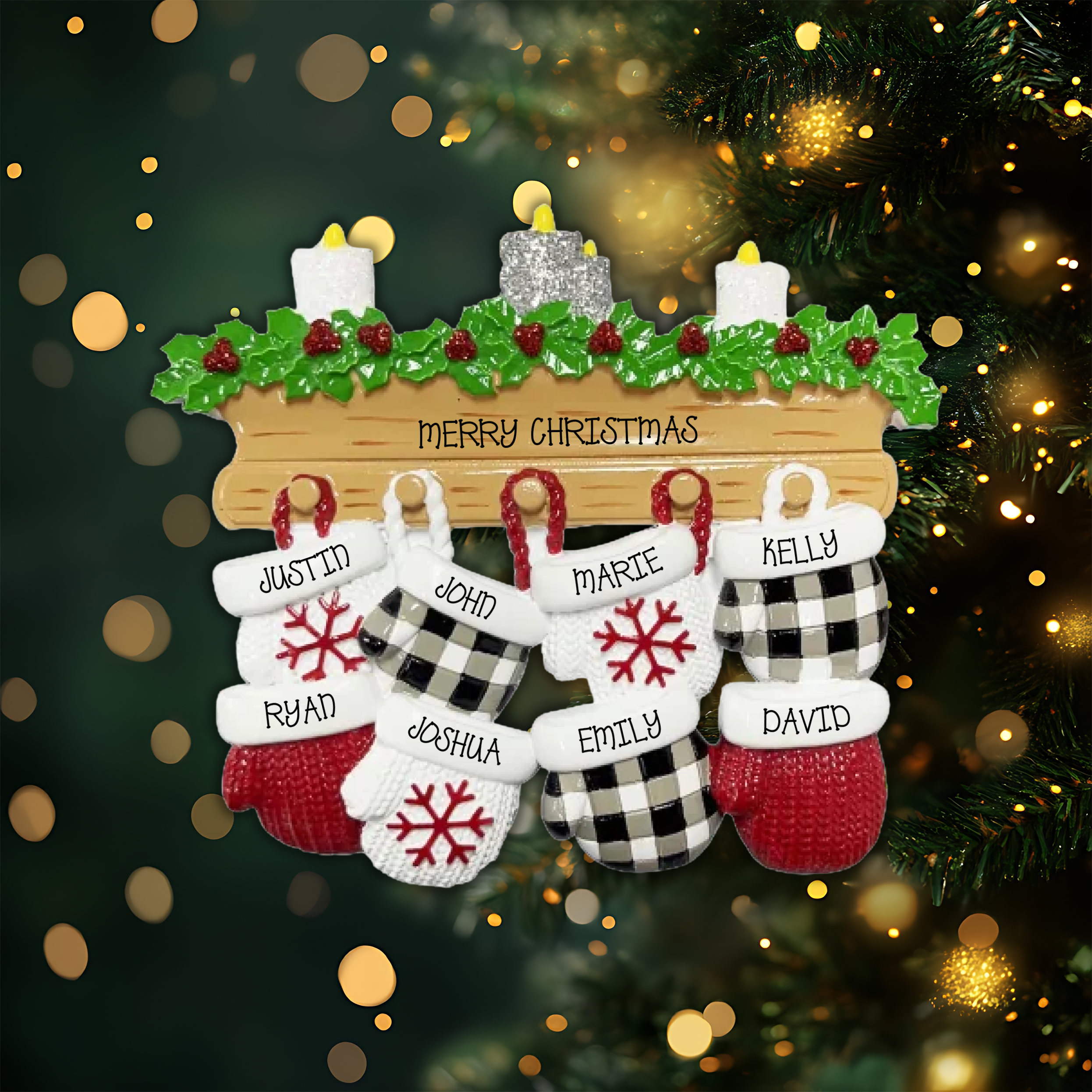 Mitten Family of 8 Personalized Christmas Ornament