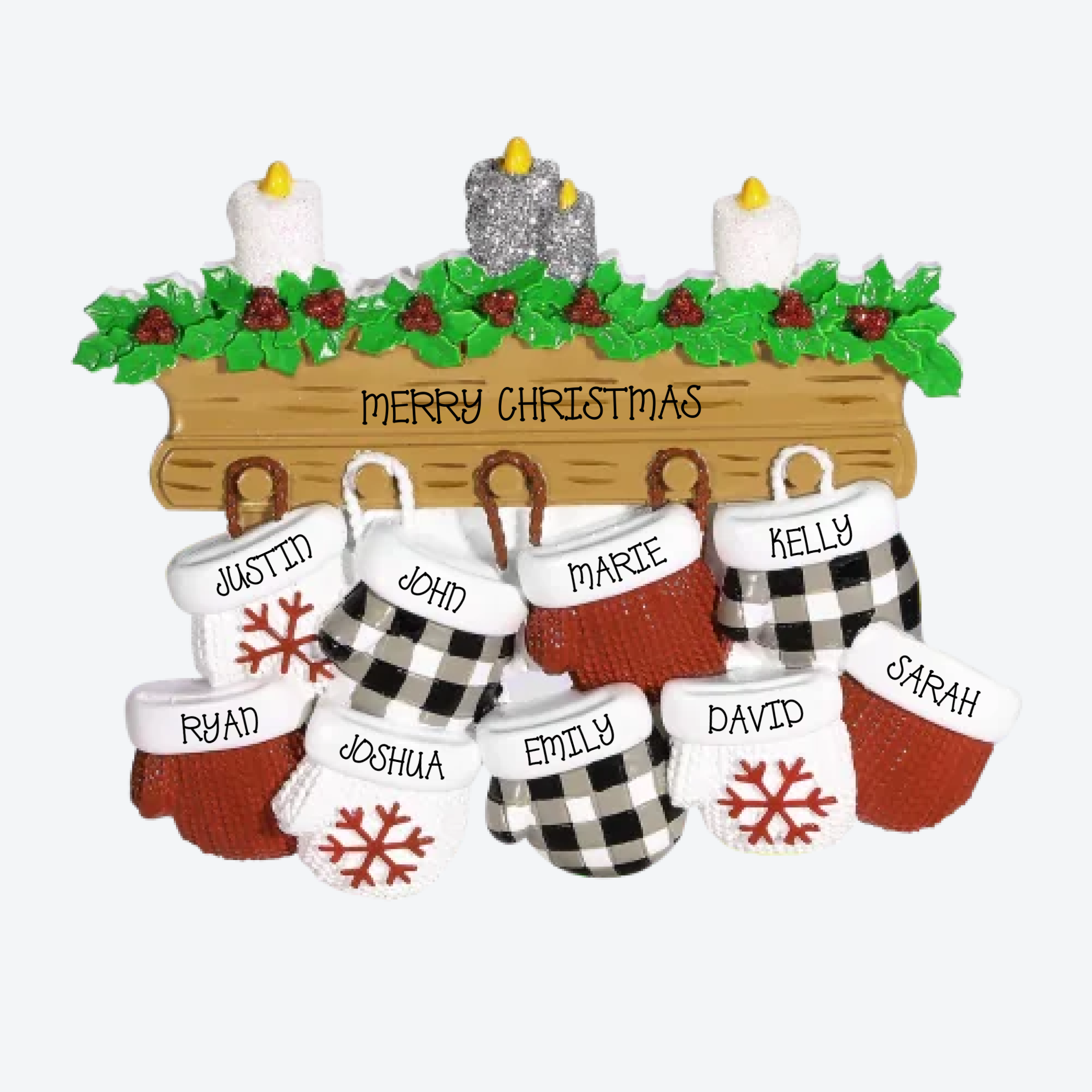 Mitten Family of 9 Personalized Christmas Ornament