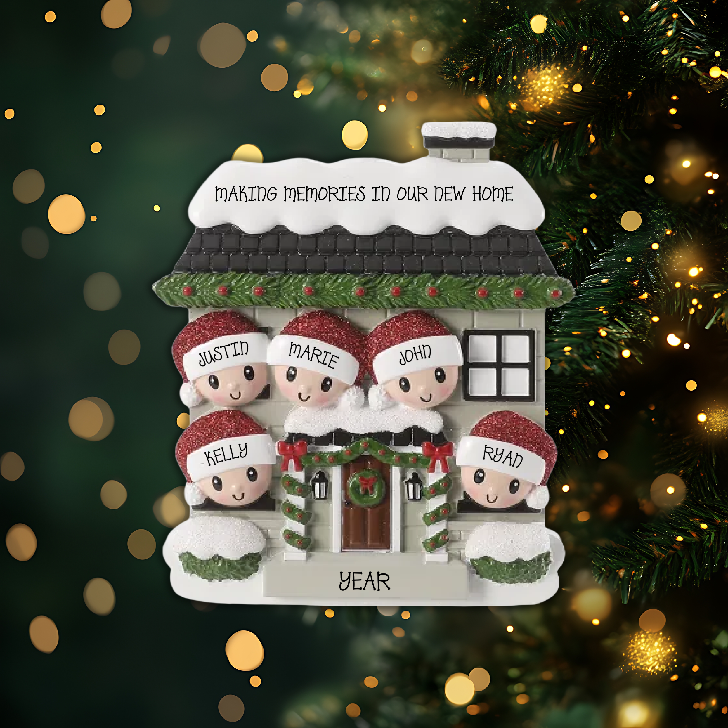 New House Family of 5 Personalized Christmas Ornament
