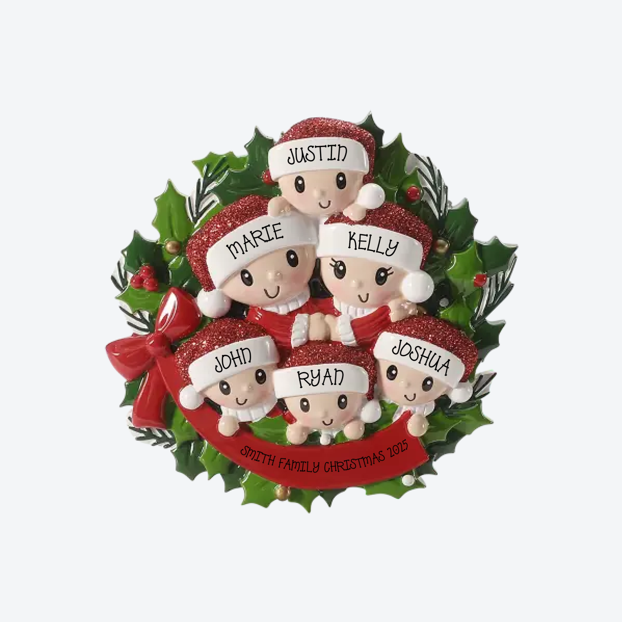 People in Wreath Family of 6 Personalized Christmas Ornament