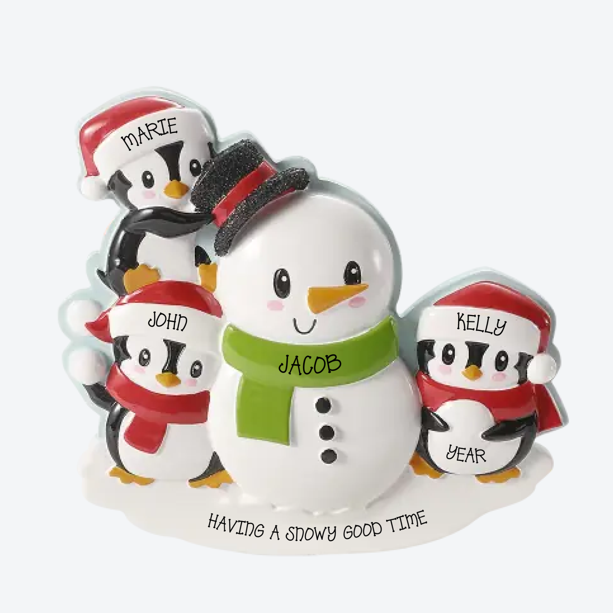 Penguins Building a Snowman Family of 3 Personalized Christmas Ornament