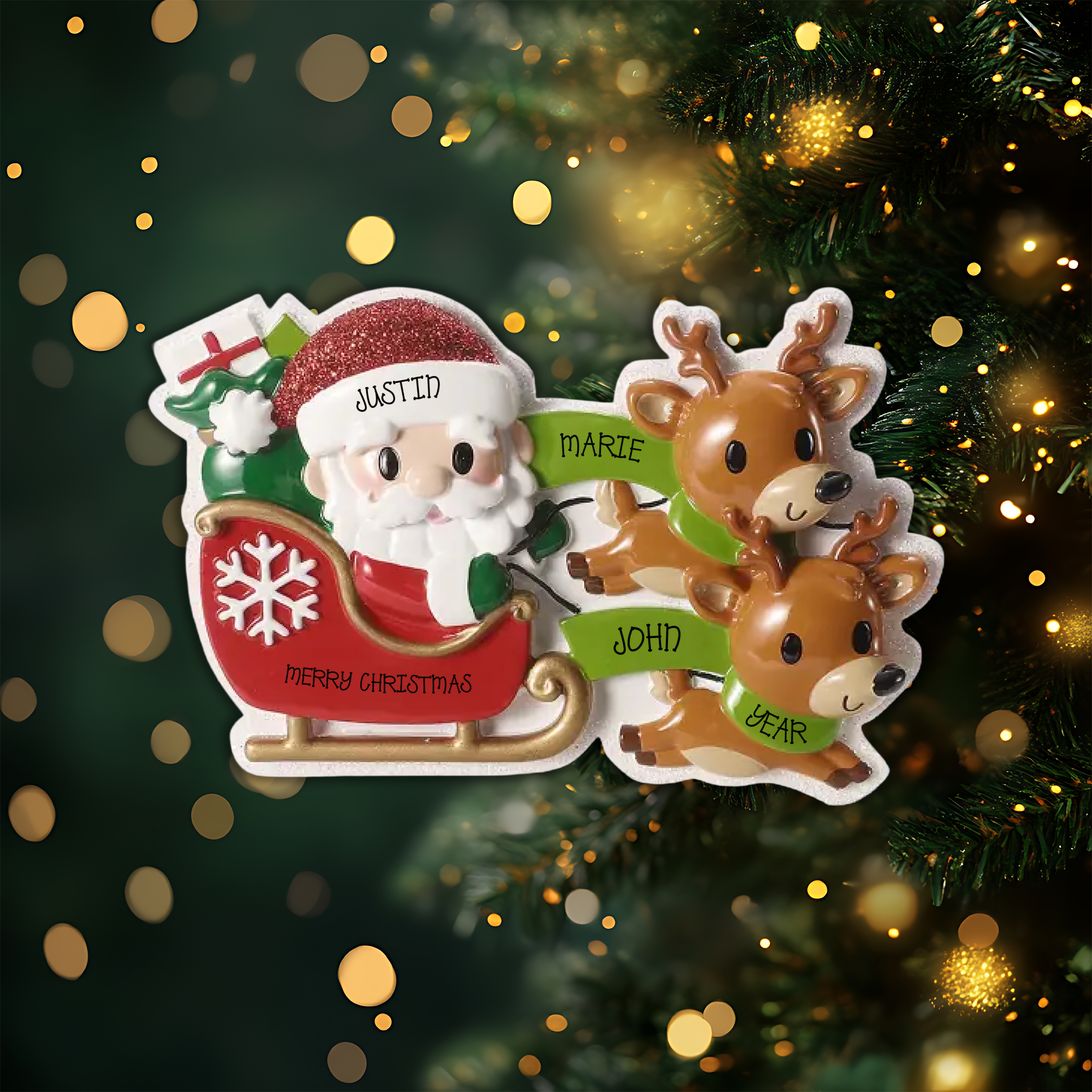 Reindeer in Flight Couple Personalized Christmas Ornament