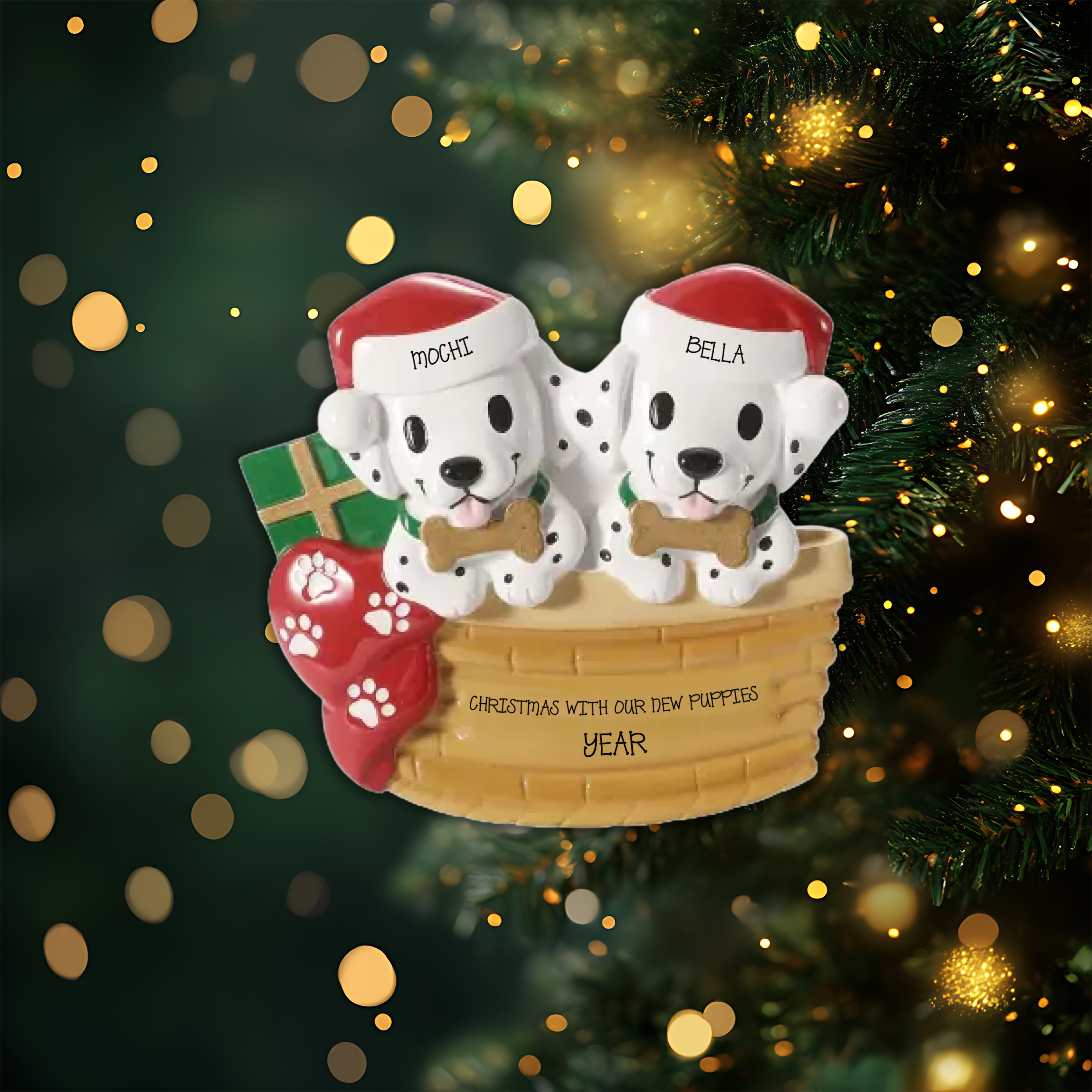Puppy Couple Personalized Christmas Ornament