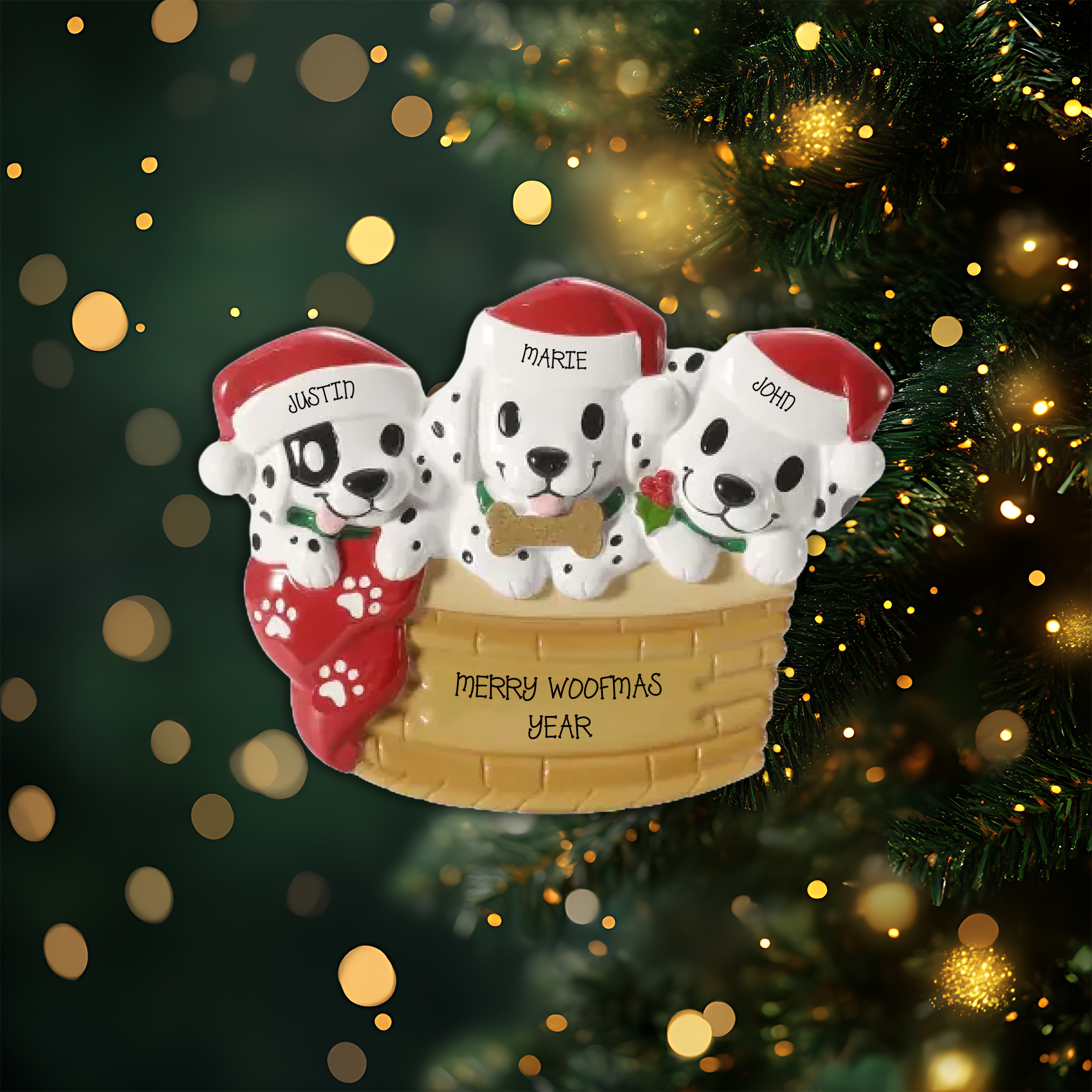 Puppy Family of 3 Personalized Christmas Ornament