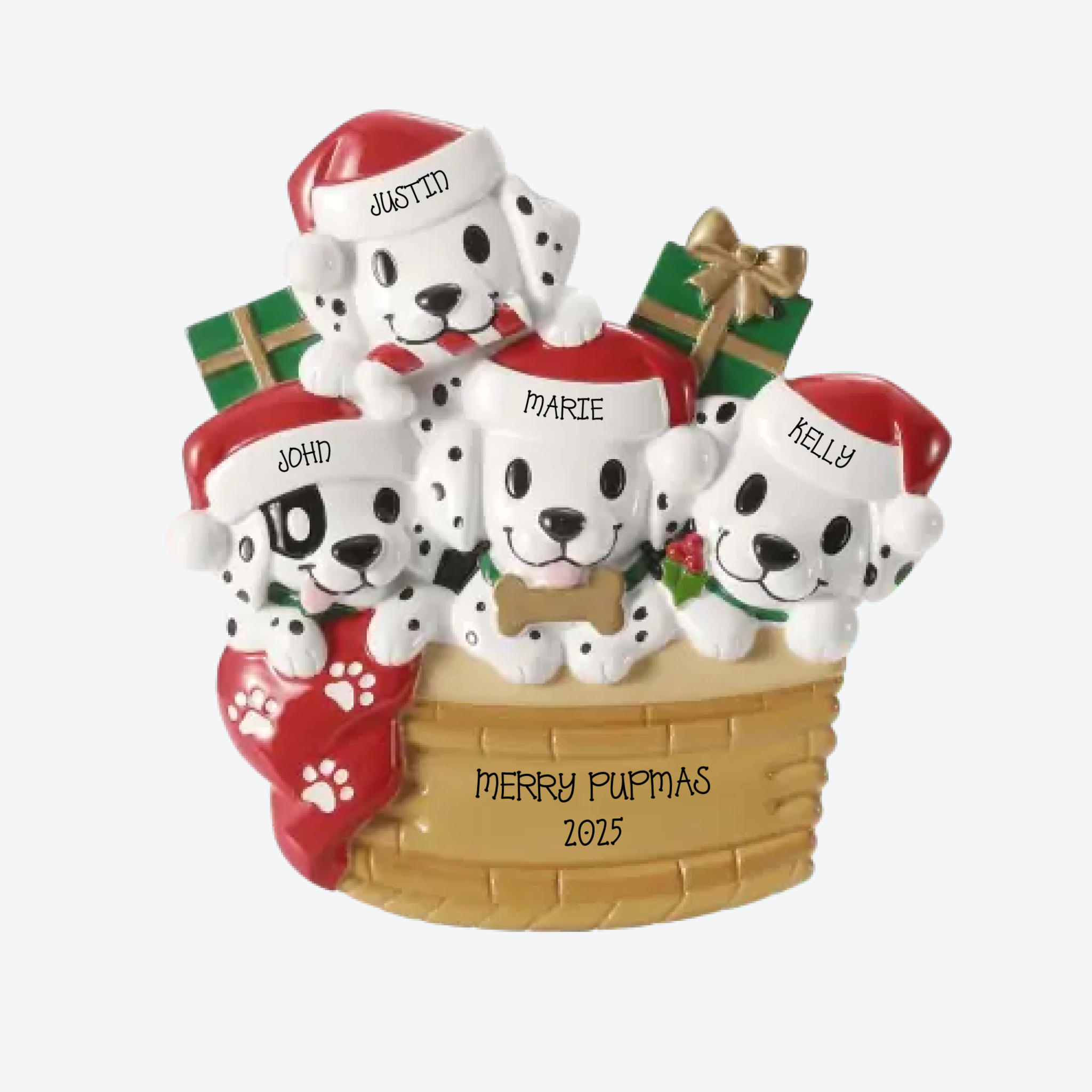 Puppy Family of 4 Personalized Christmas Ornament