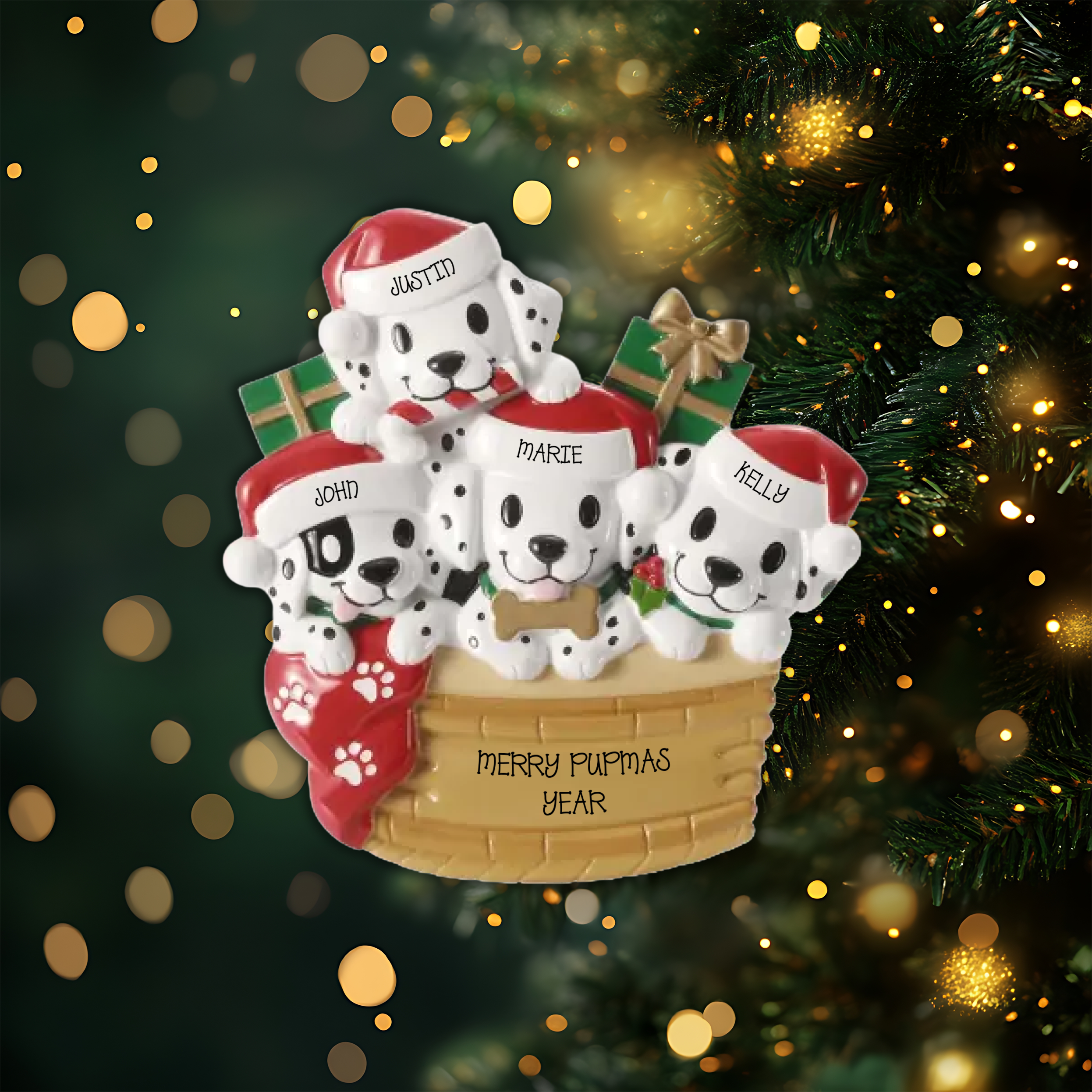 Puppy Family of 4 Personalized Christmas Ornament