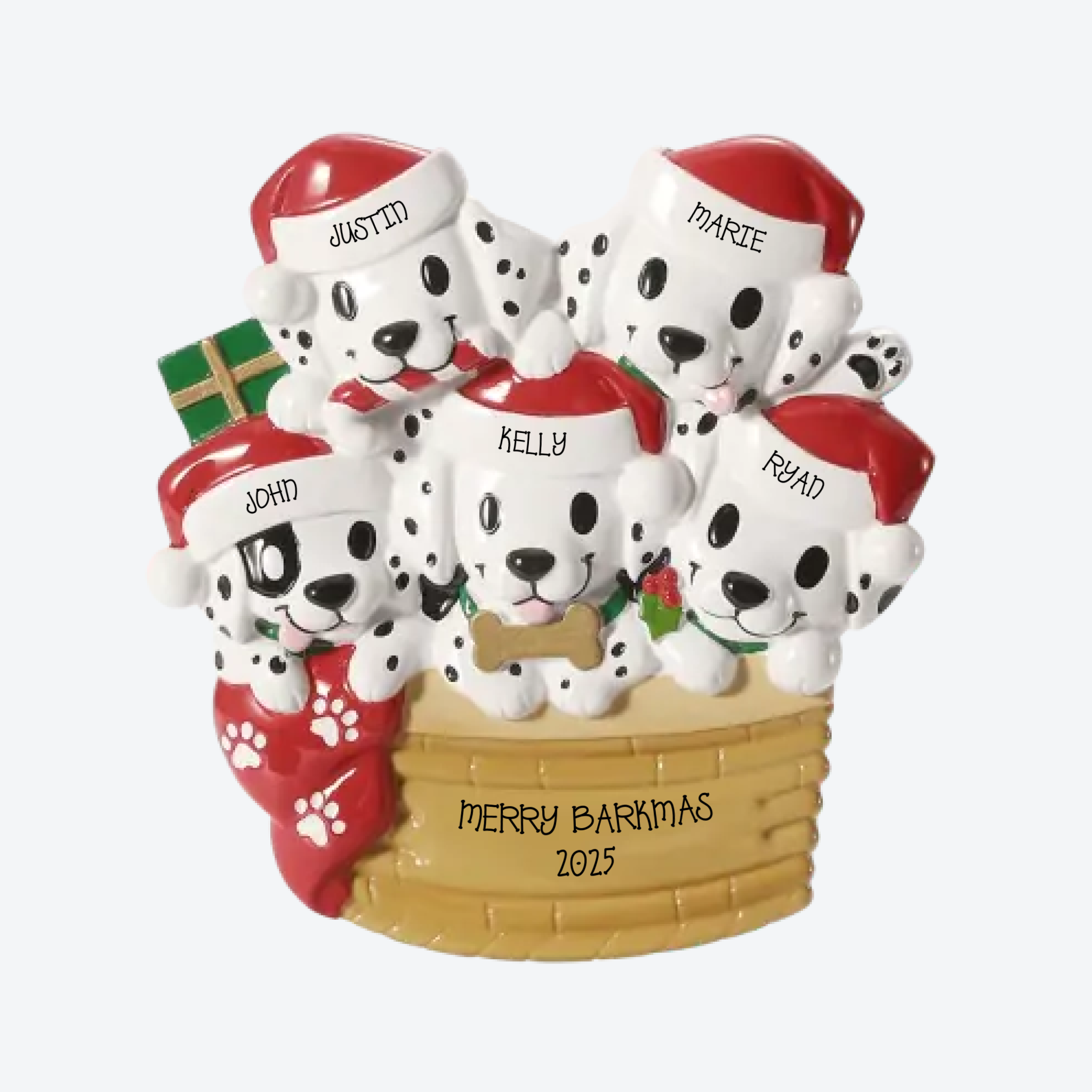 Puppy Family of 5 Personalized Christmas Ornament