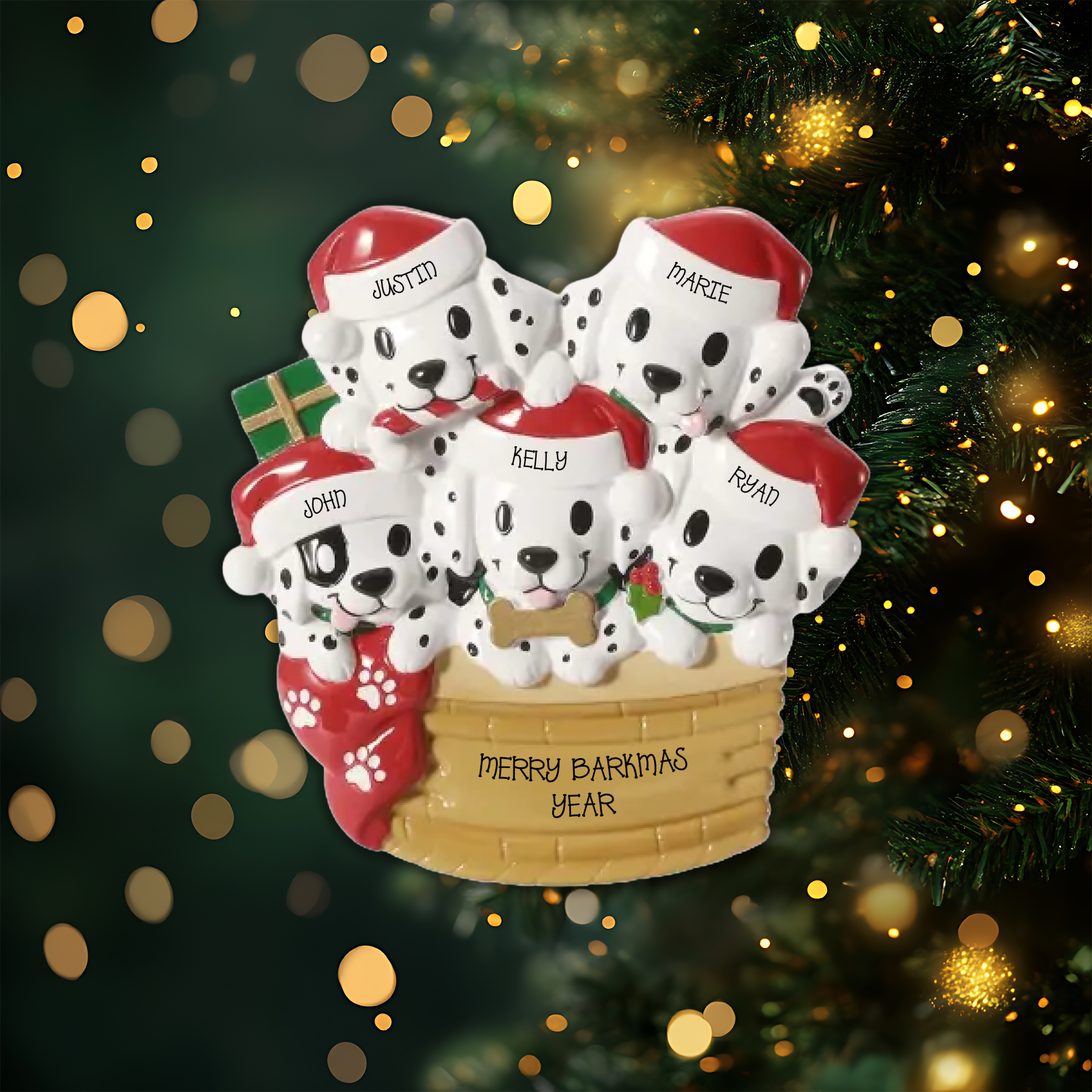 Puppy Family of 5 Personalized Christmas Ornament