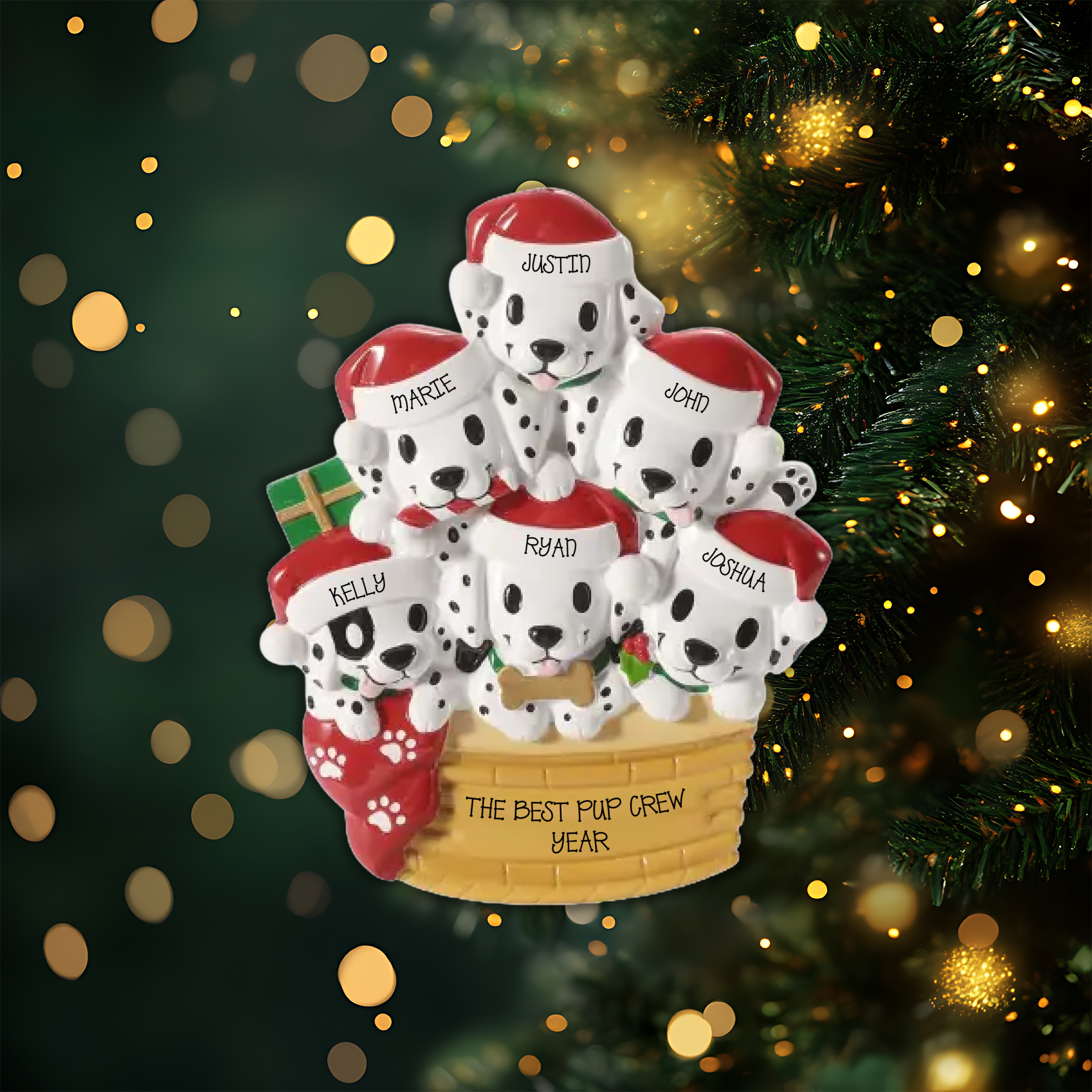 Puppy Family of 6 Personalized Christmas Ornament