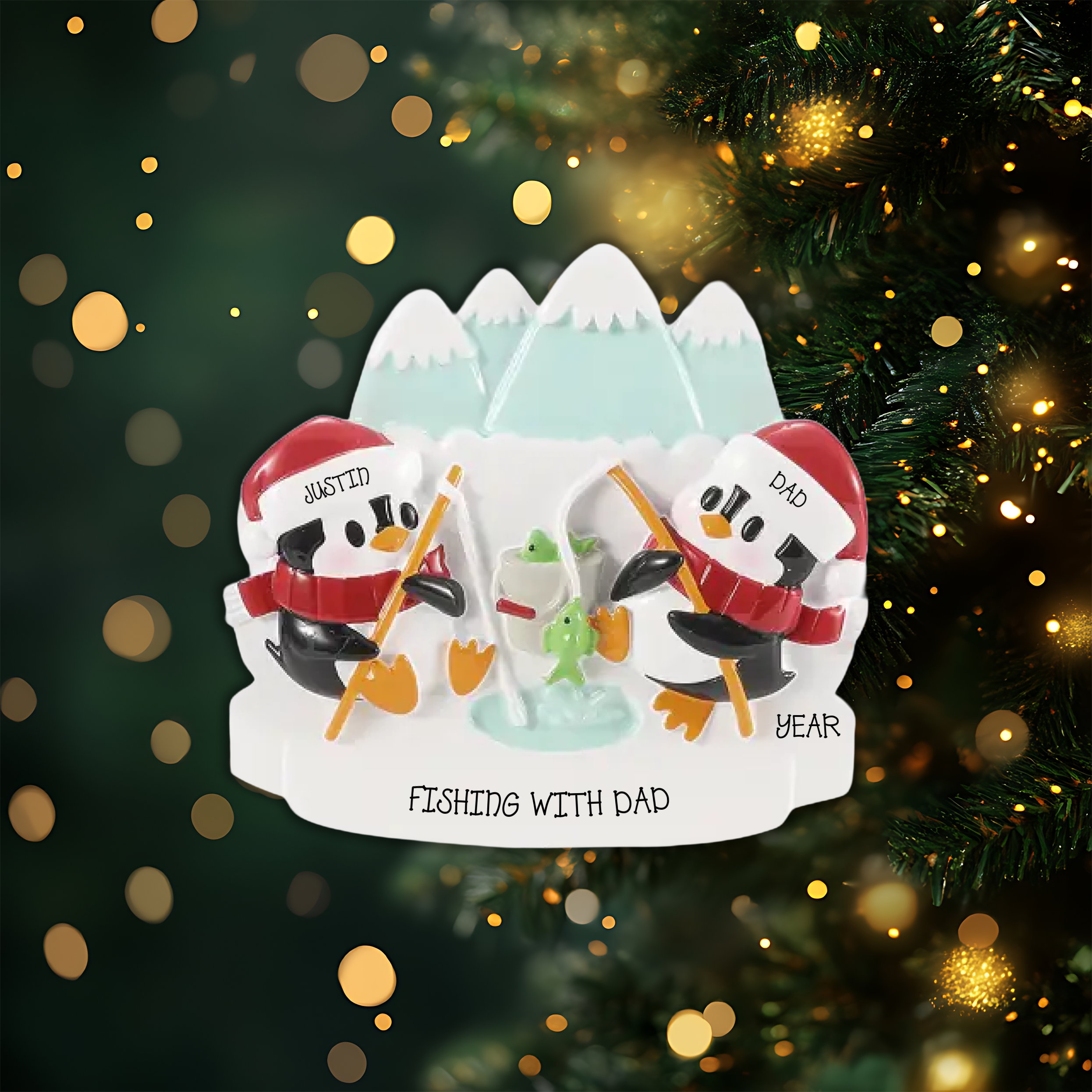 Arctic Fishing Couple Personalized Christmas Ornament