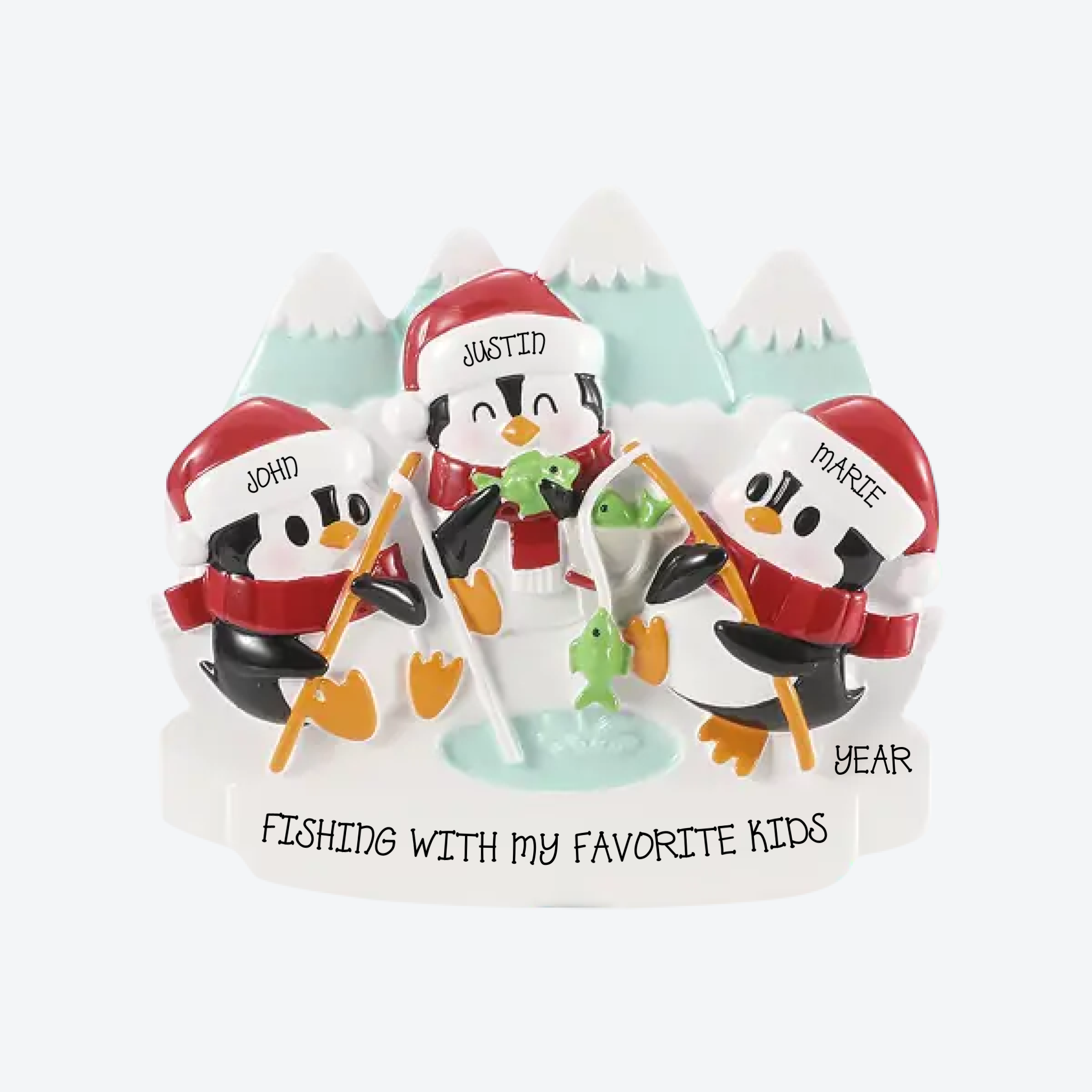 Arctic Fishing Family of 3 Personalized Christmas Ornament