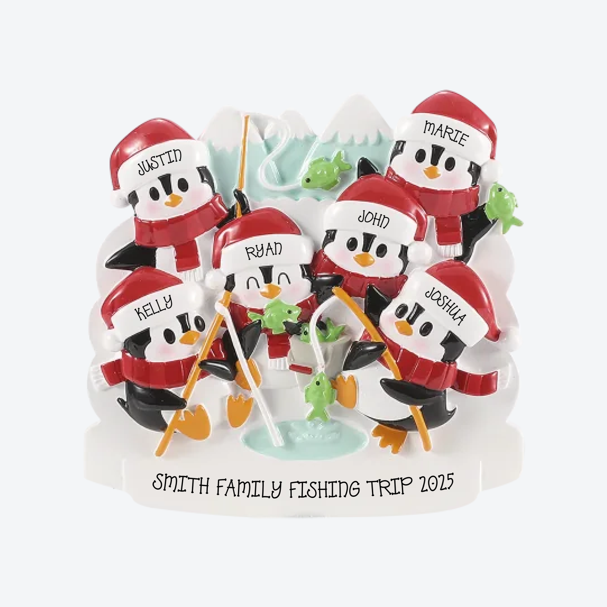 Arctic Fishing Family of 6 Personalized Christmas Ornament