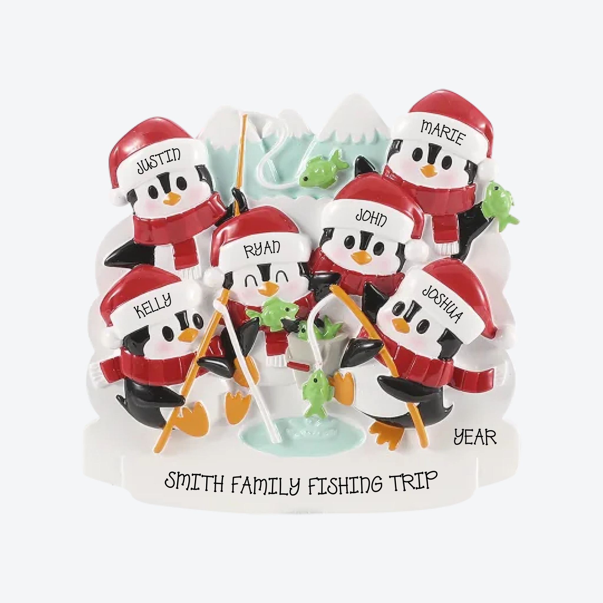 Arctic Fishing Family of 6 Personalized Christmas Ornament