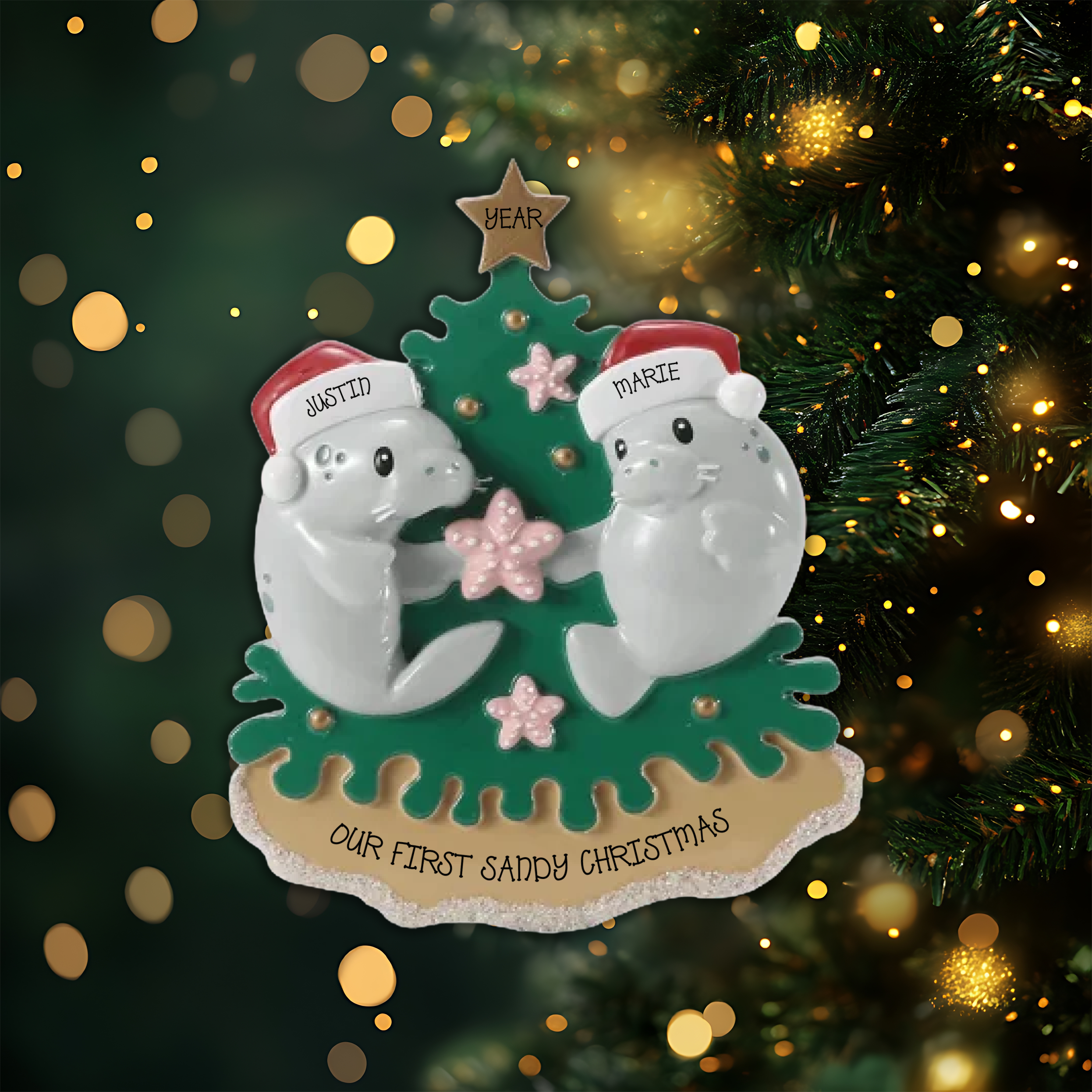 Manatee Couple Personalized Christmas Ornament