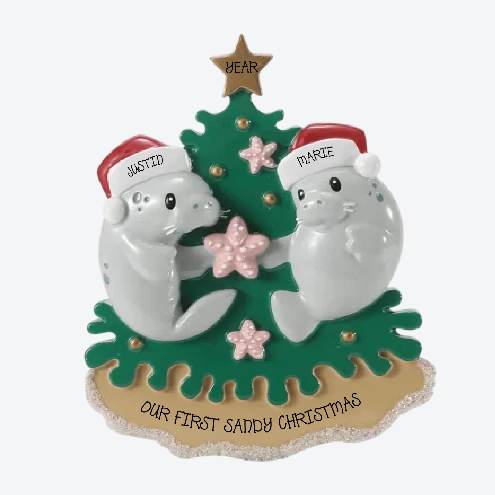Manatee Couple Personalized Christmas Ornament