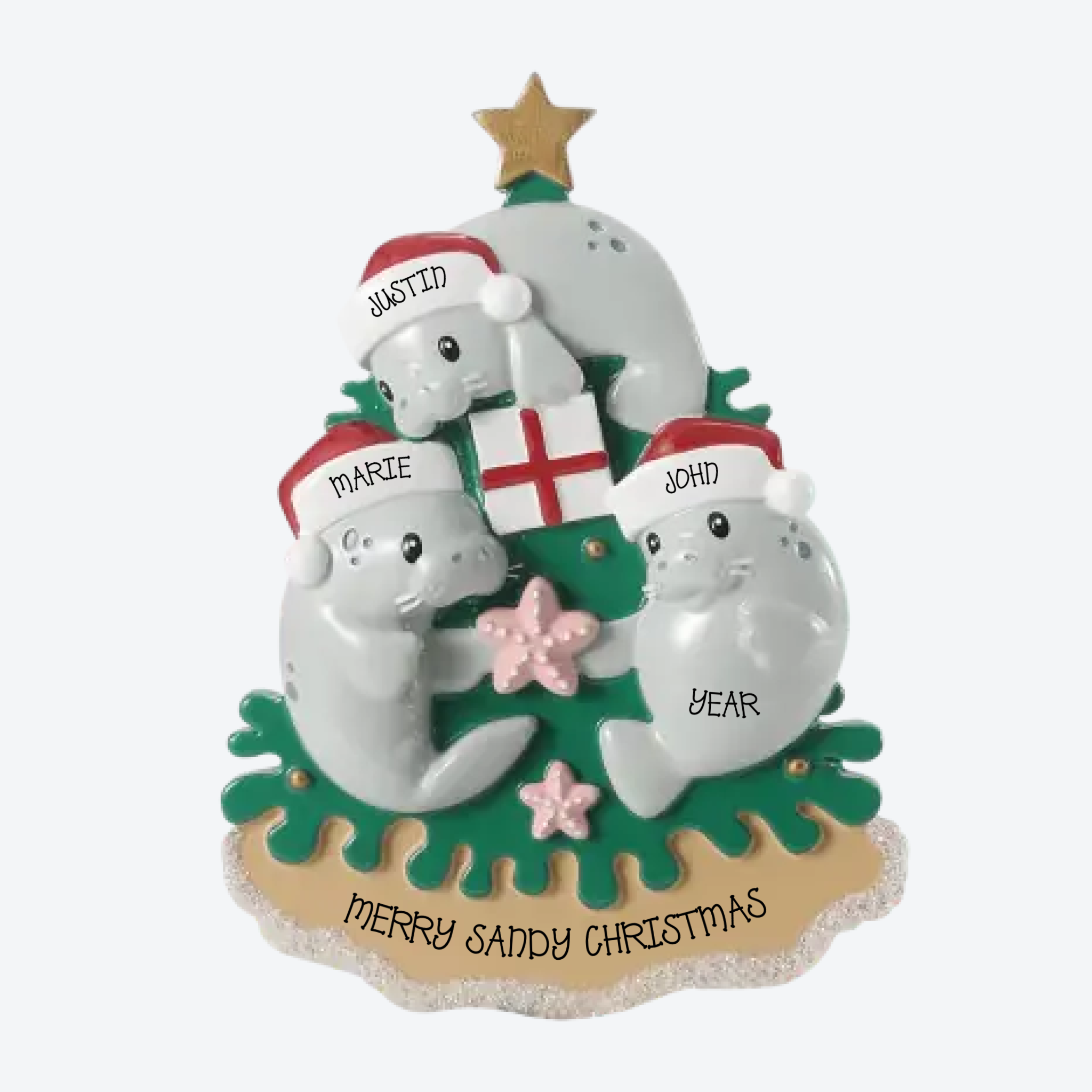 Manatee Family of 3 Personalized Christmas Ornament