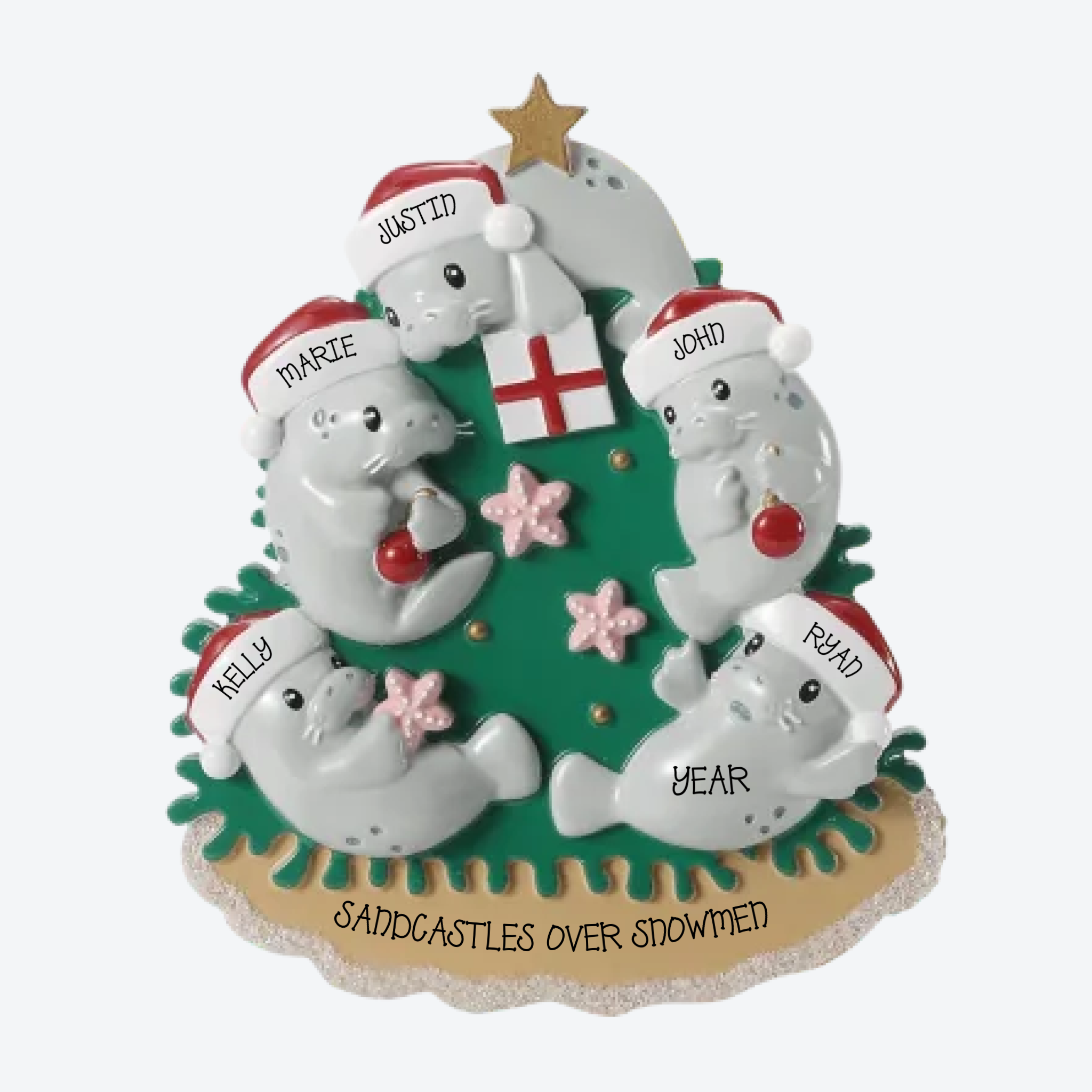 Manatee Family of 5 Personalized Christmas Ornament