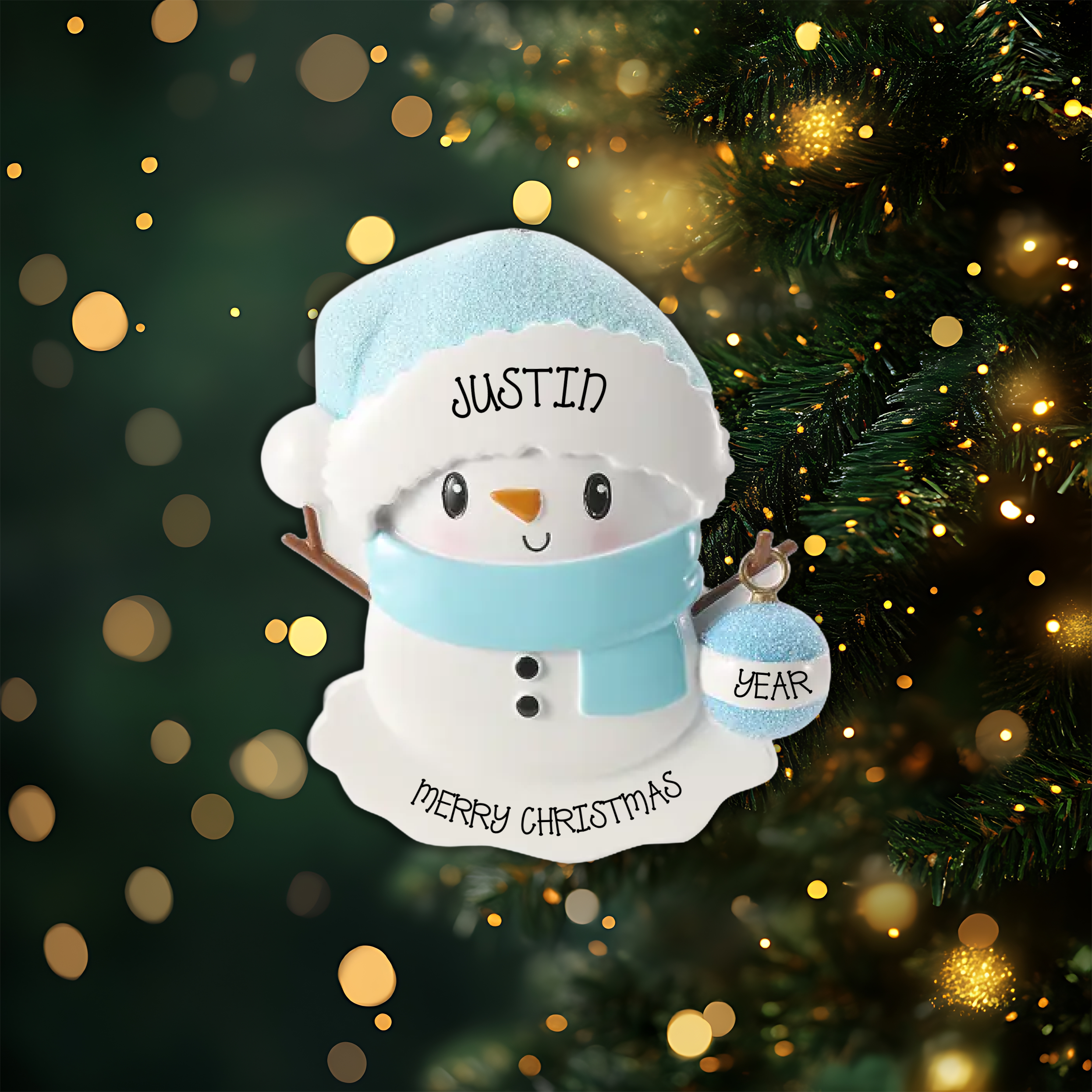 Blue Baby Snowman Personalized Christmas Ornament
