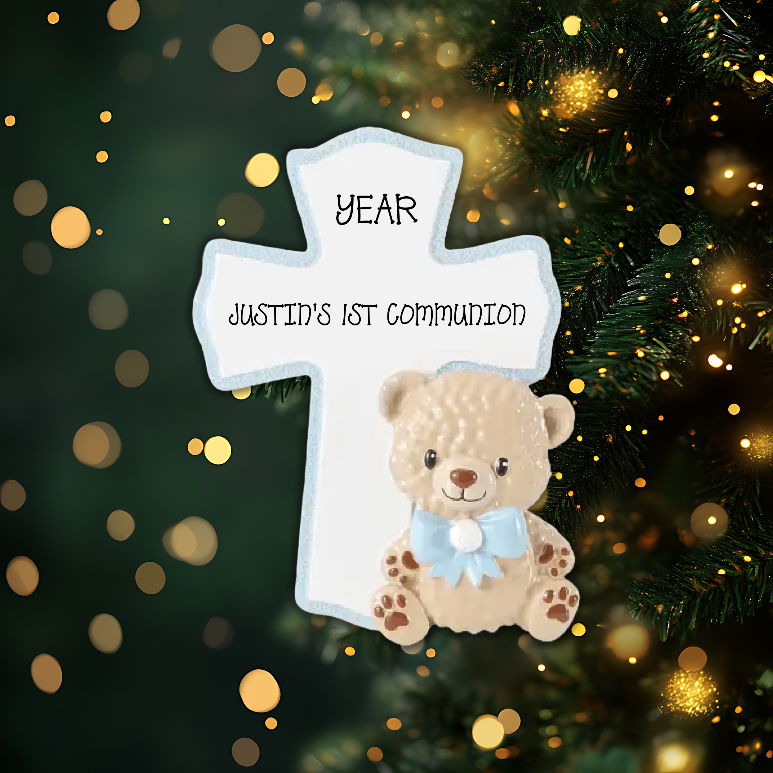 Religious Blue Cross Personalized Christmas Ornament