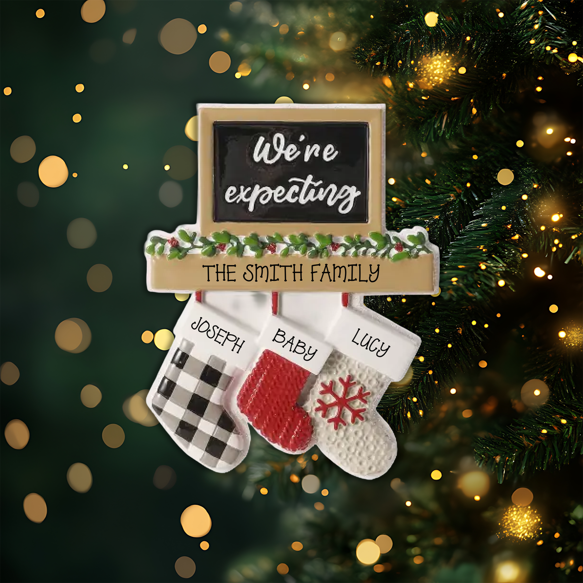 Mantle Family we are expecting Personalized Christmas Ornament
